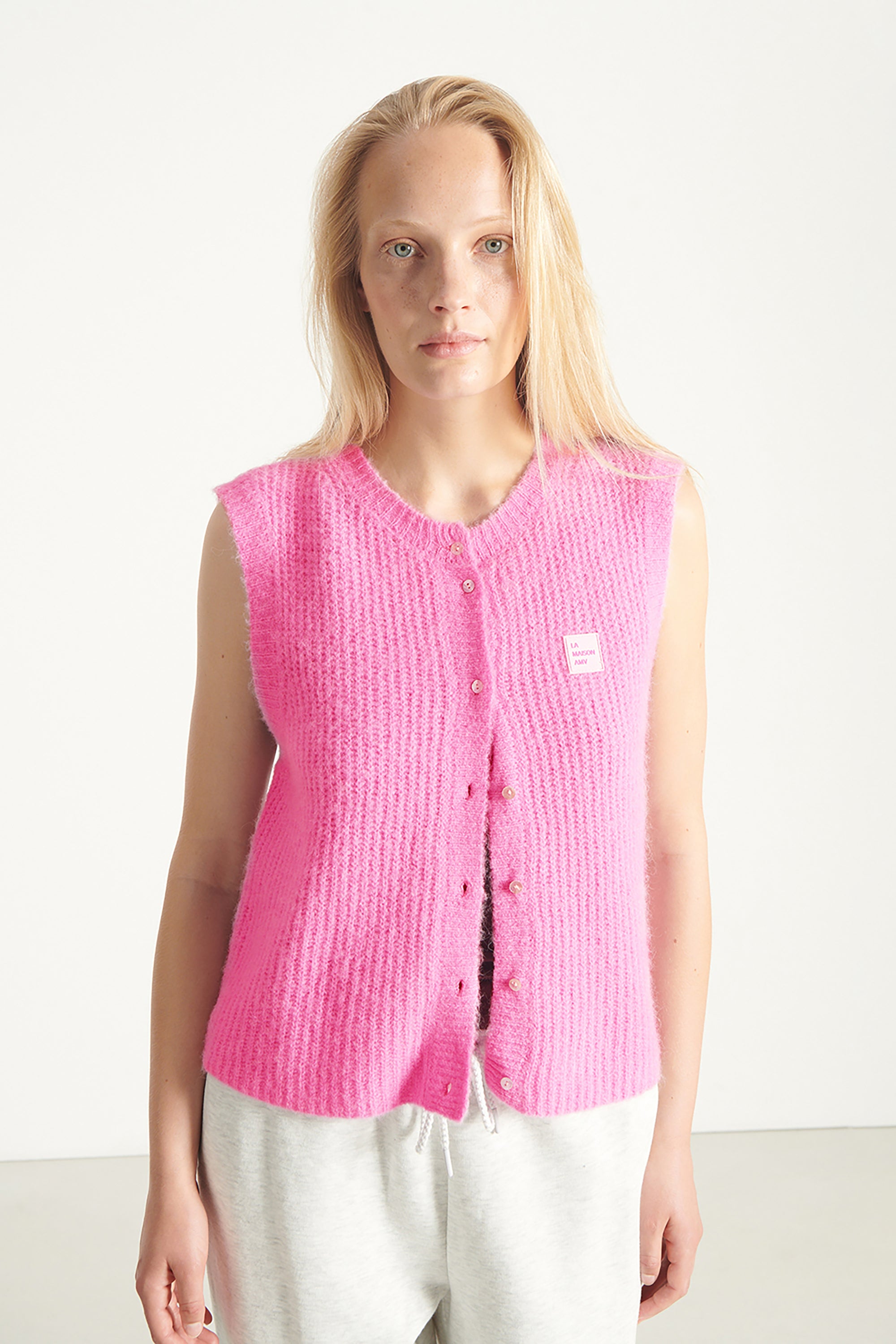 East Sleeveless Cardigan - Bubble Pink Melange