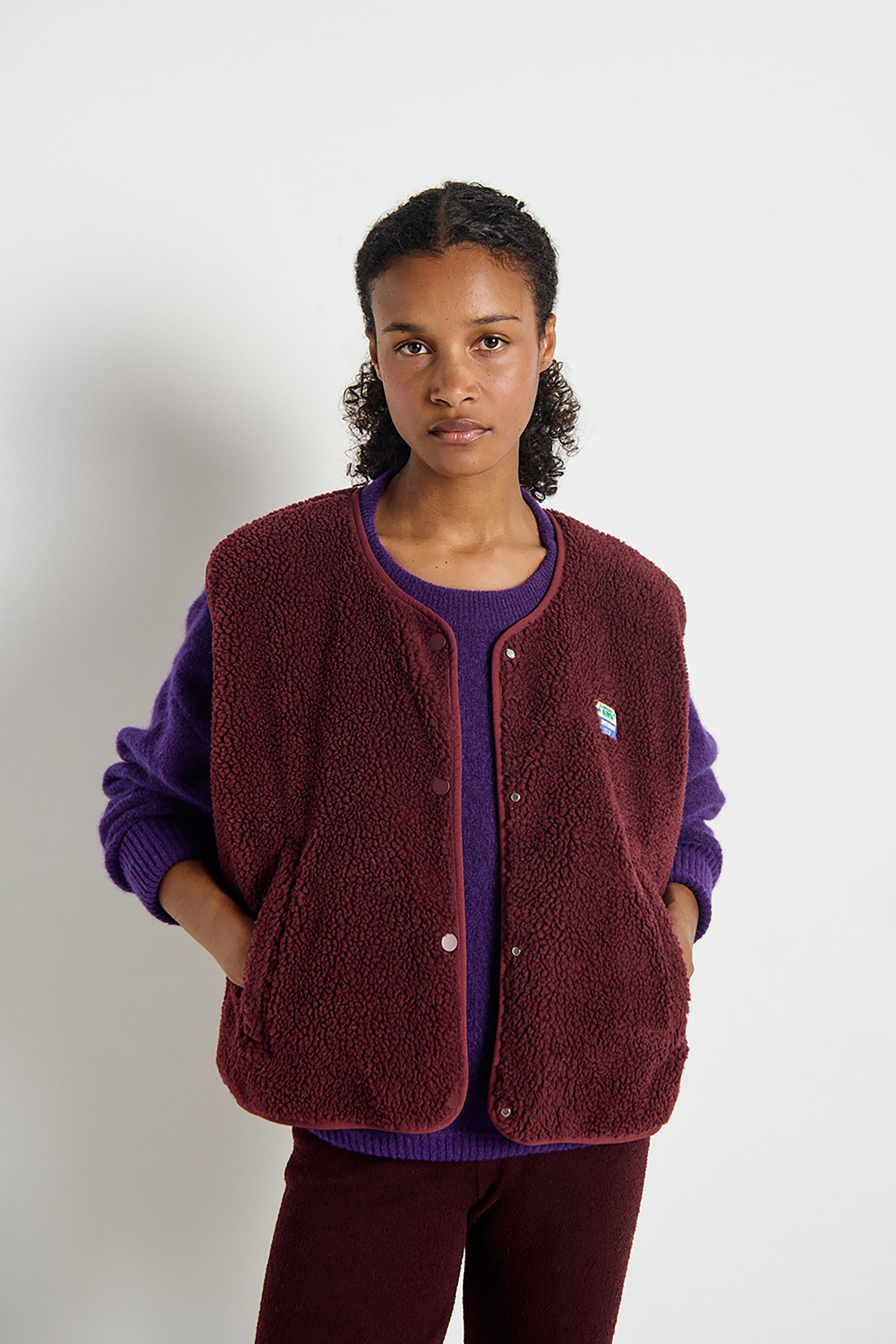 American Vintage Hoktown Gilet - Burgundy Melange | RUM Amsterdam