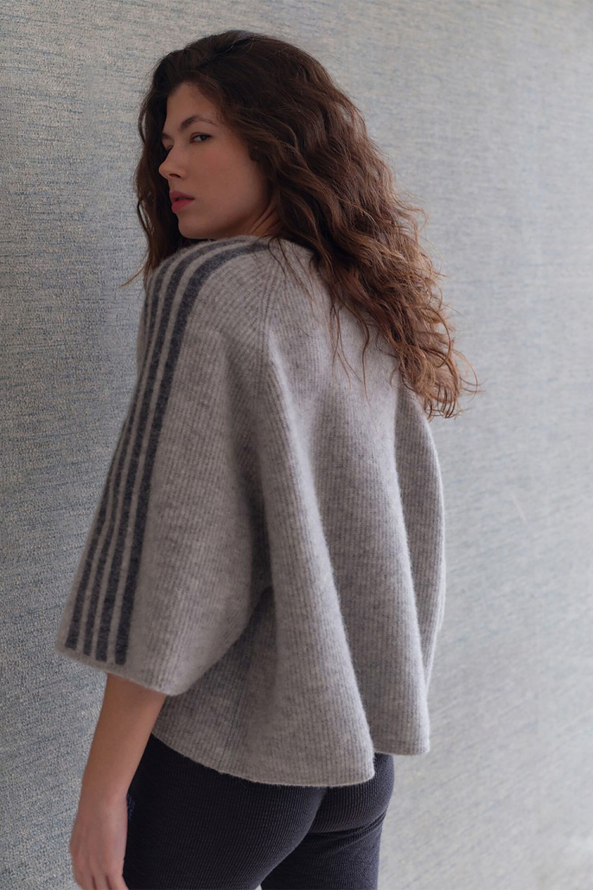 Vitow Stripe Jumper - Light Grey Melange