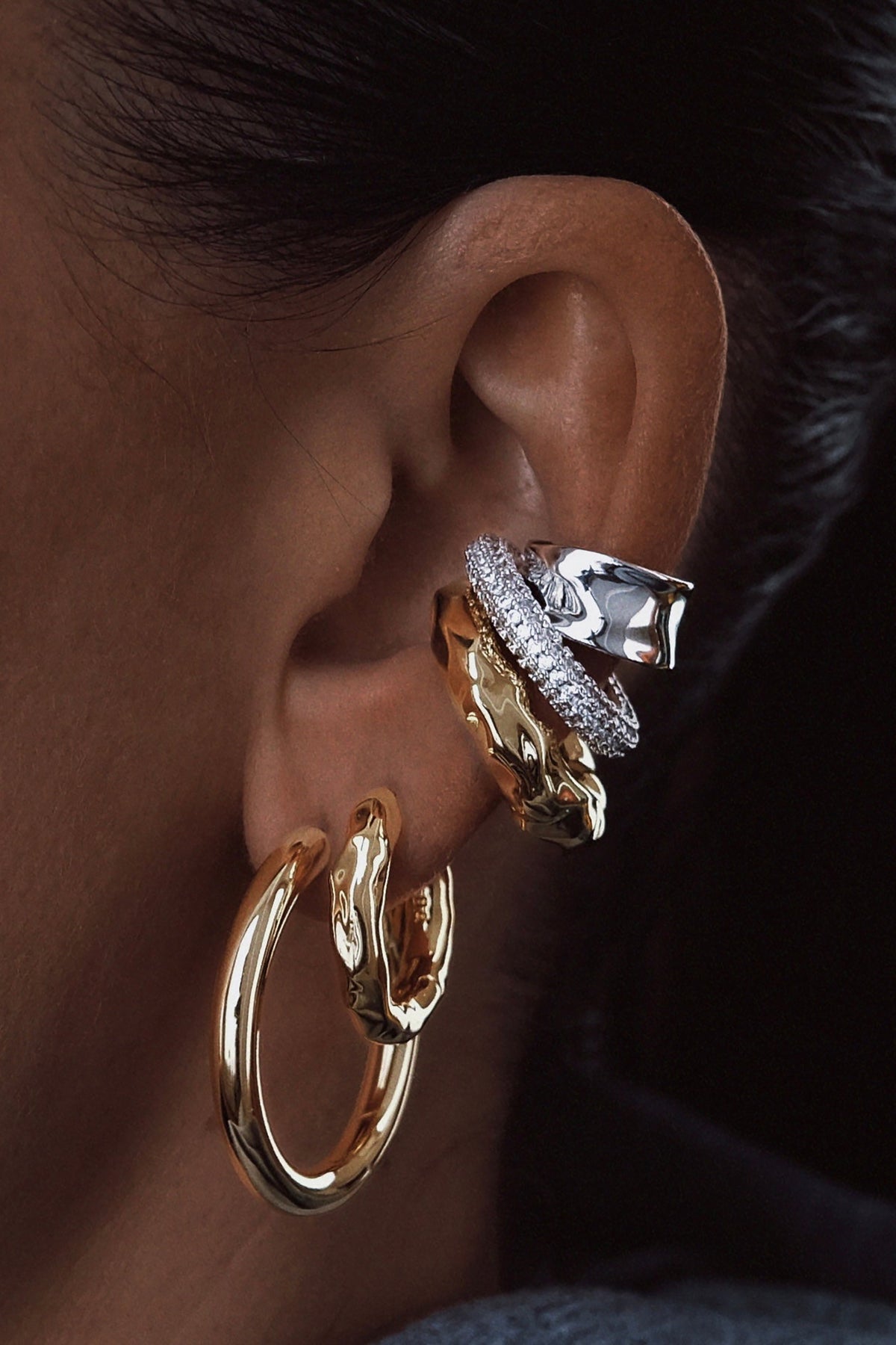 Small Molten Ara Ear Cuff - Silver