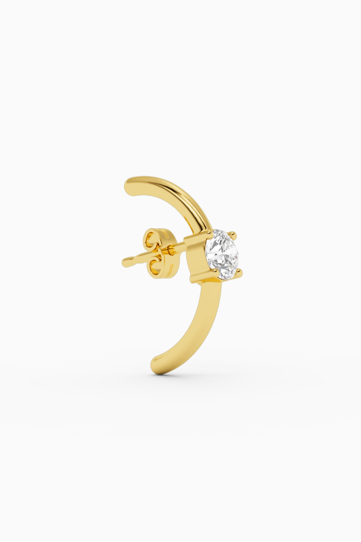 Solitaire Hug Ear Stud - Gold