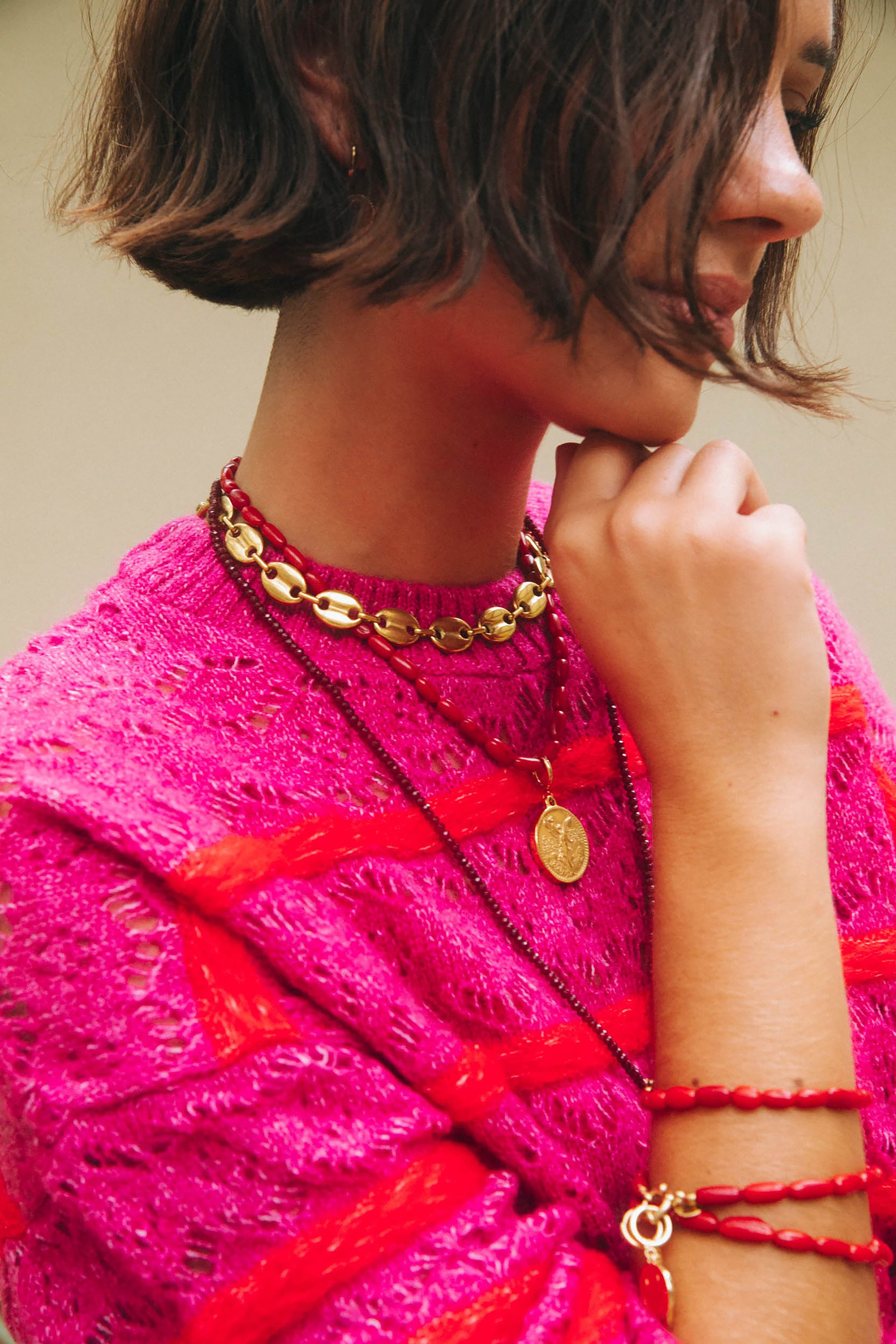 Roger Long Necklace - Red