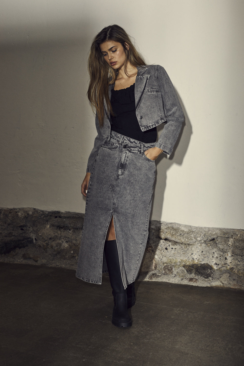 Co'Couture Vika Asym Slit Skirt - Mid Grey - RUM Amsterdam