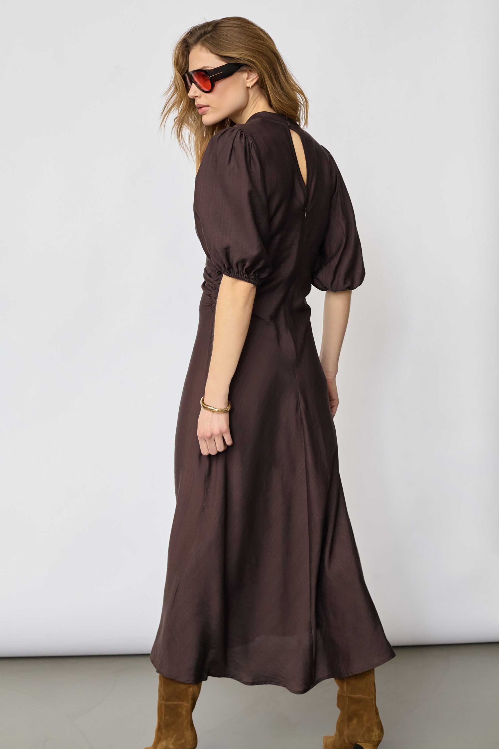 Hera SS Puff Dress - Dark Brown