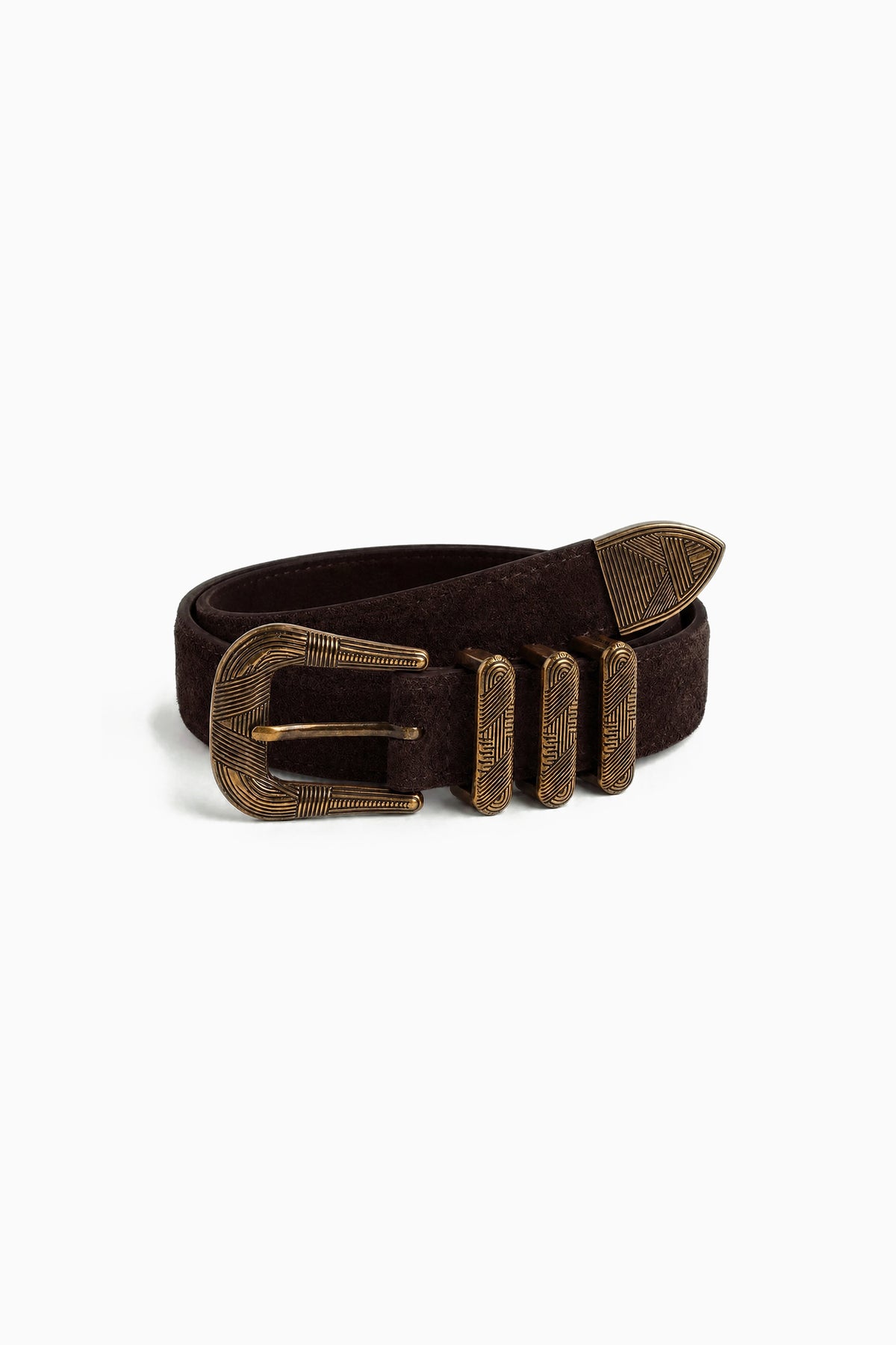 Athina Belt - Dark Brown Suede Gold