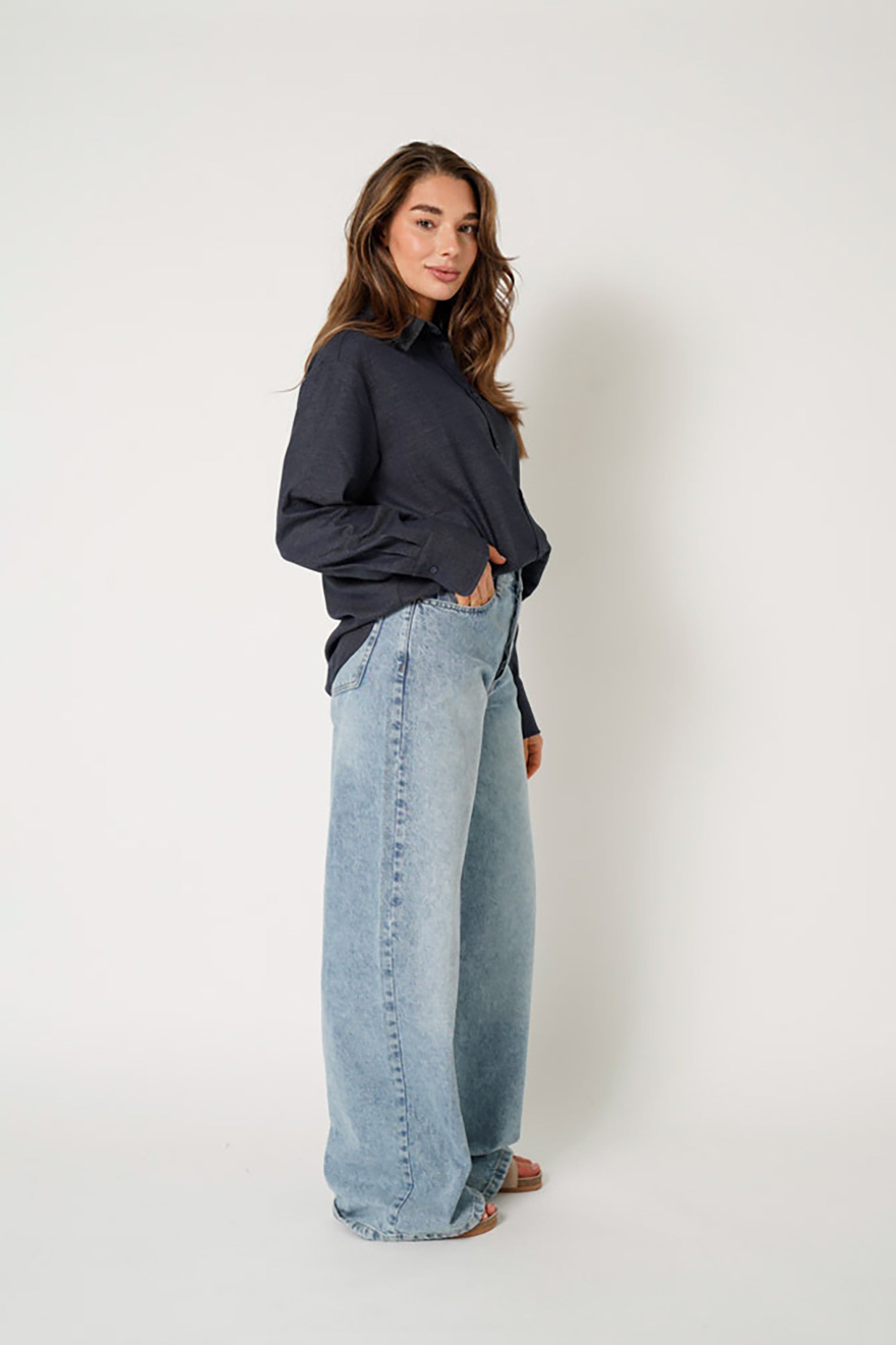 Emely Blouse with Neck Tie - Dark Blue - RUM Amsterdam