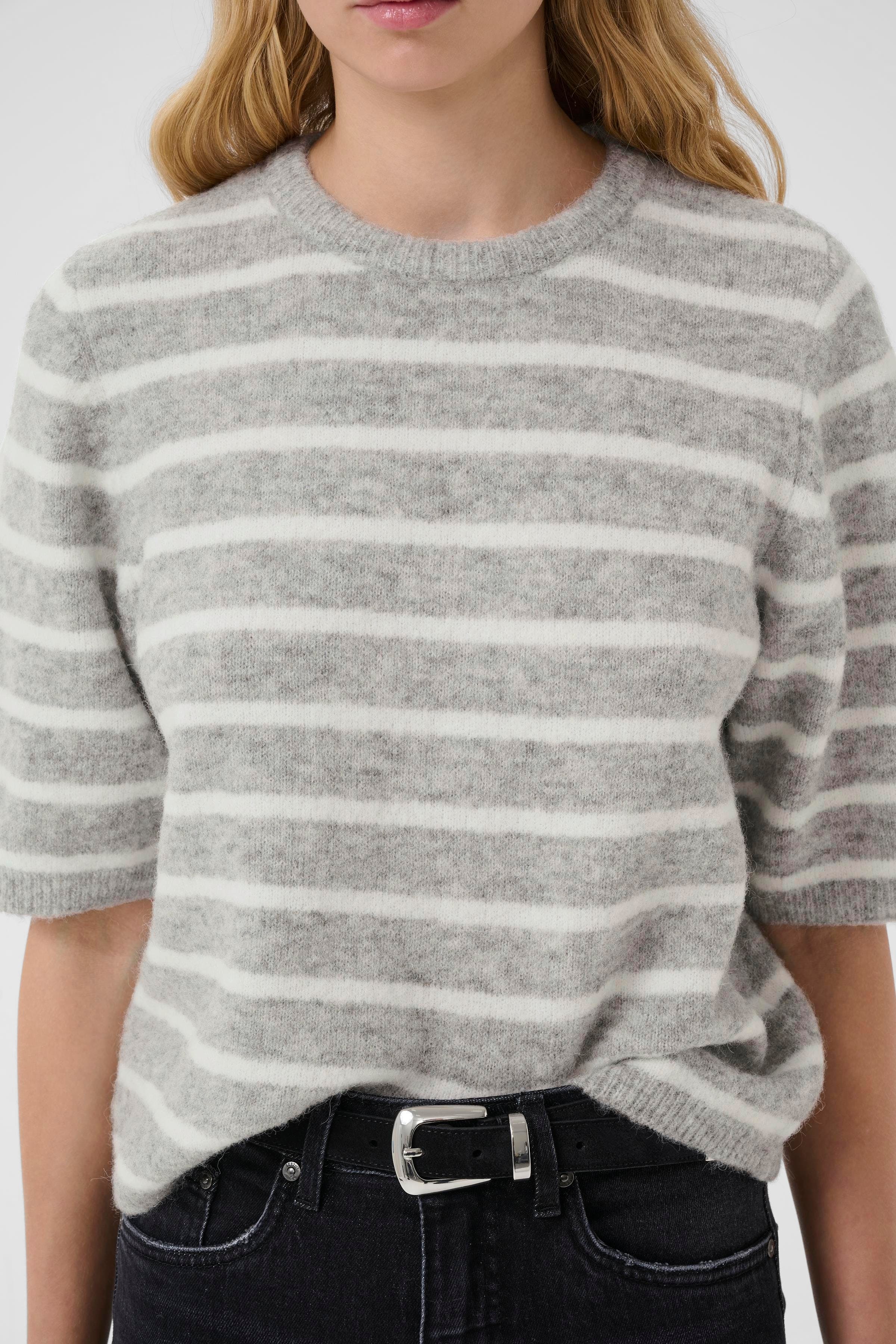 Alpha SS Tee Striped - Light Grey Melange / White