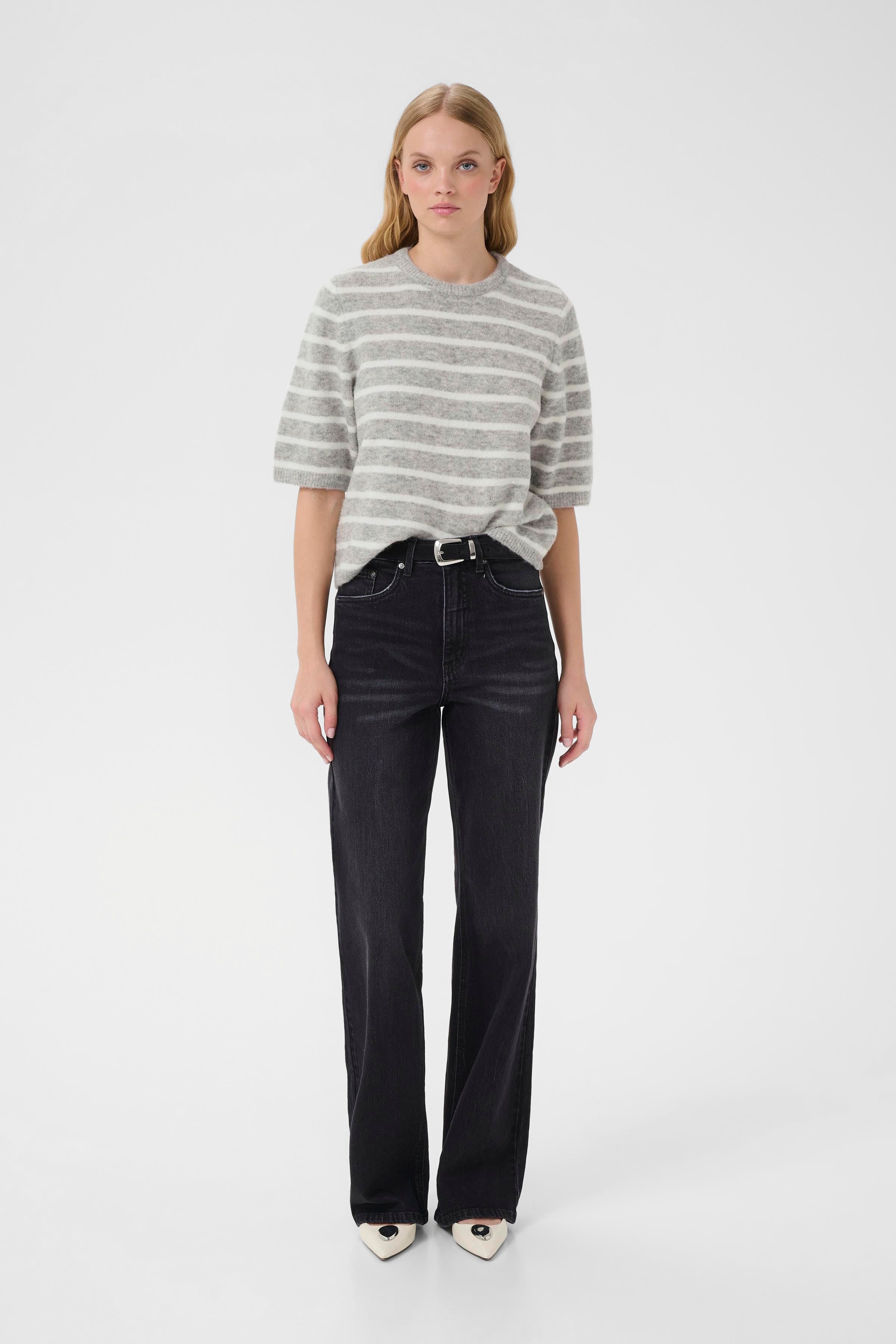 Alpha SS Tee Striped - Light Grey Melange / White