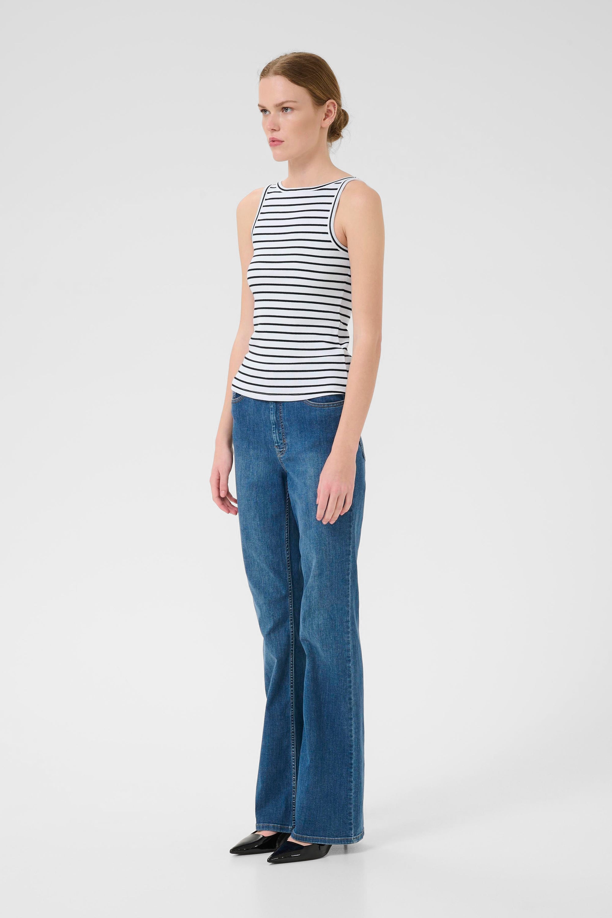 Drew SL Reversible Stripe Top - Bright White Black - RUM Amsterdam