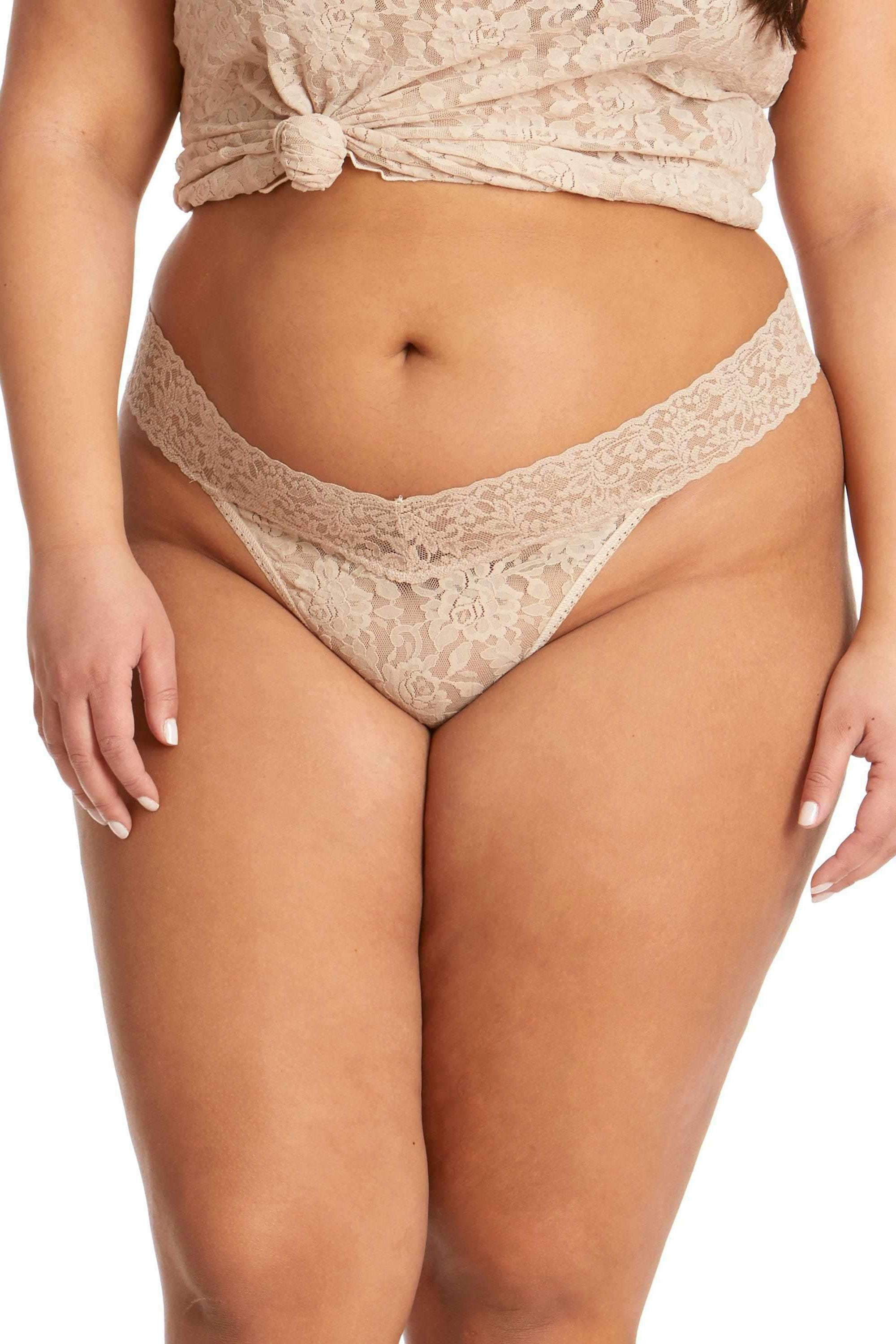 Signature Lace Original Rise Thong - Chai