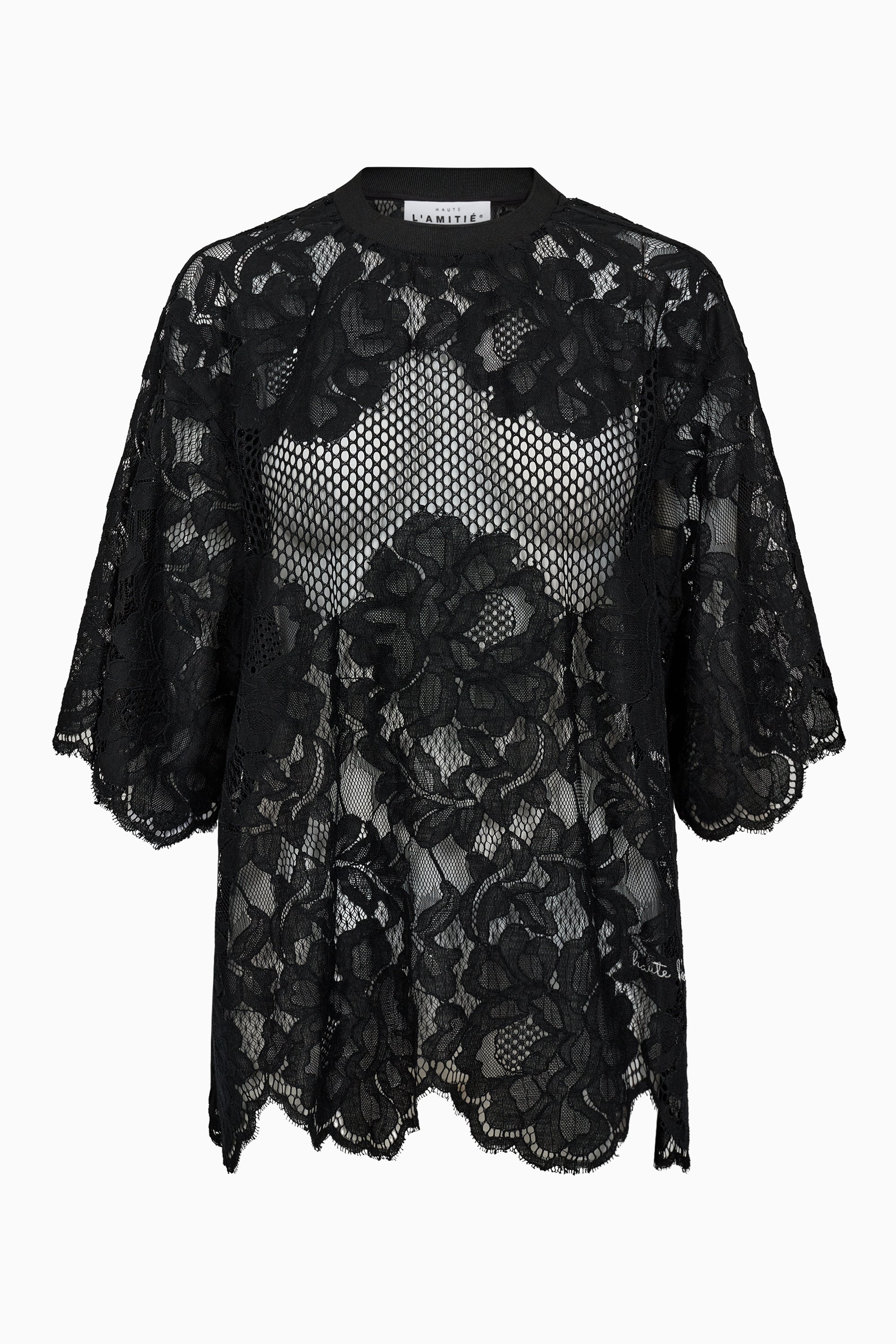Curvey Lace Hem Tee - Black - RUM Amsterdam