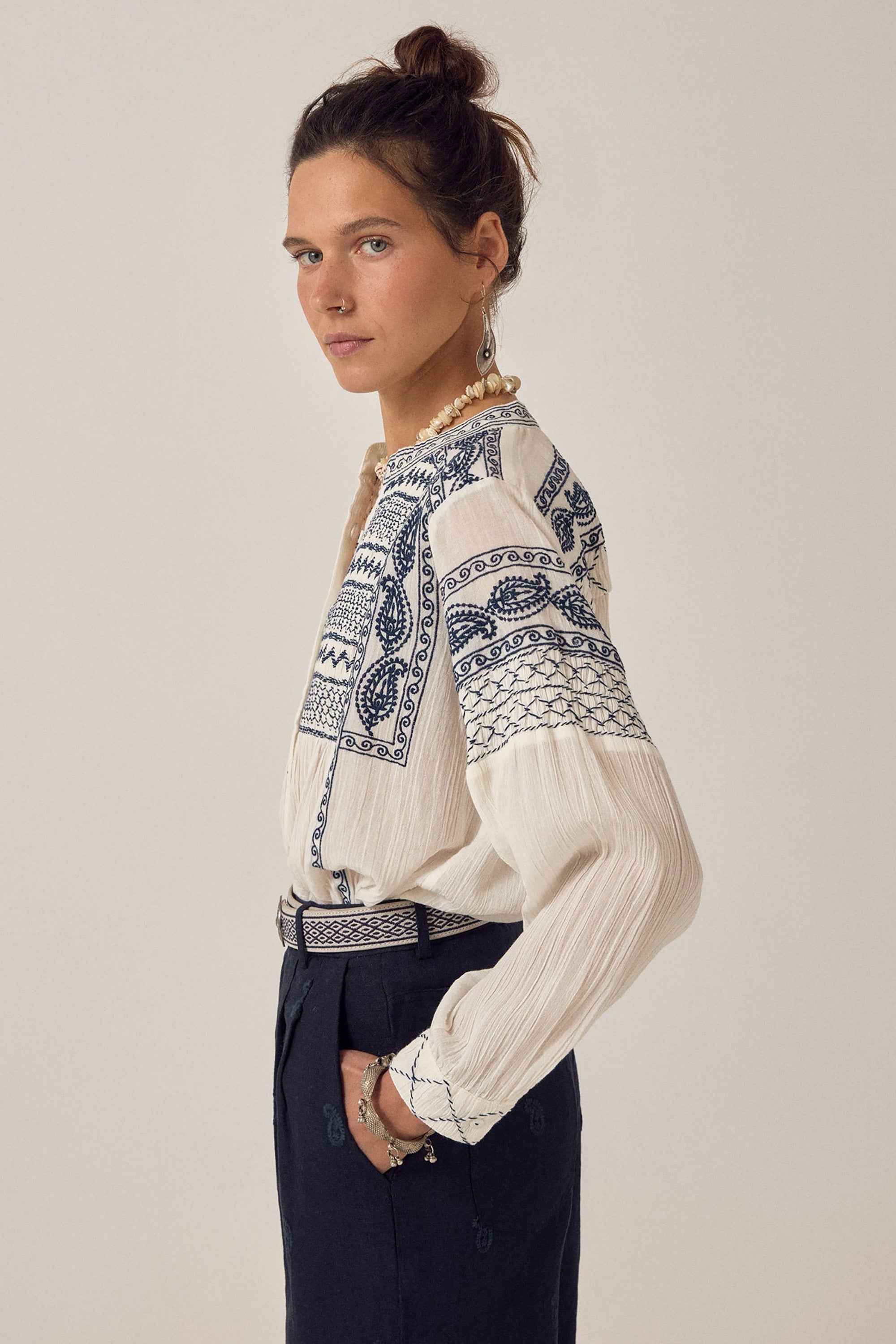 Blanca Blouse - Milos Deep Blue