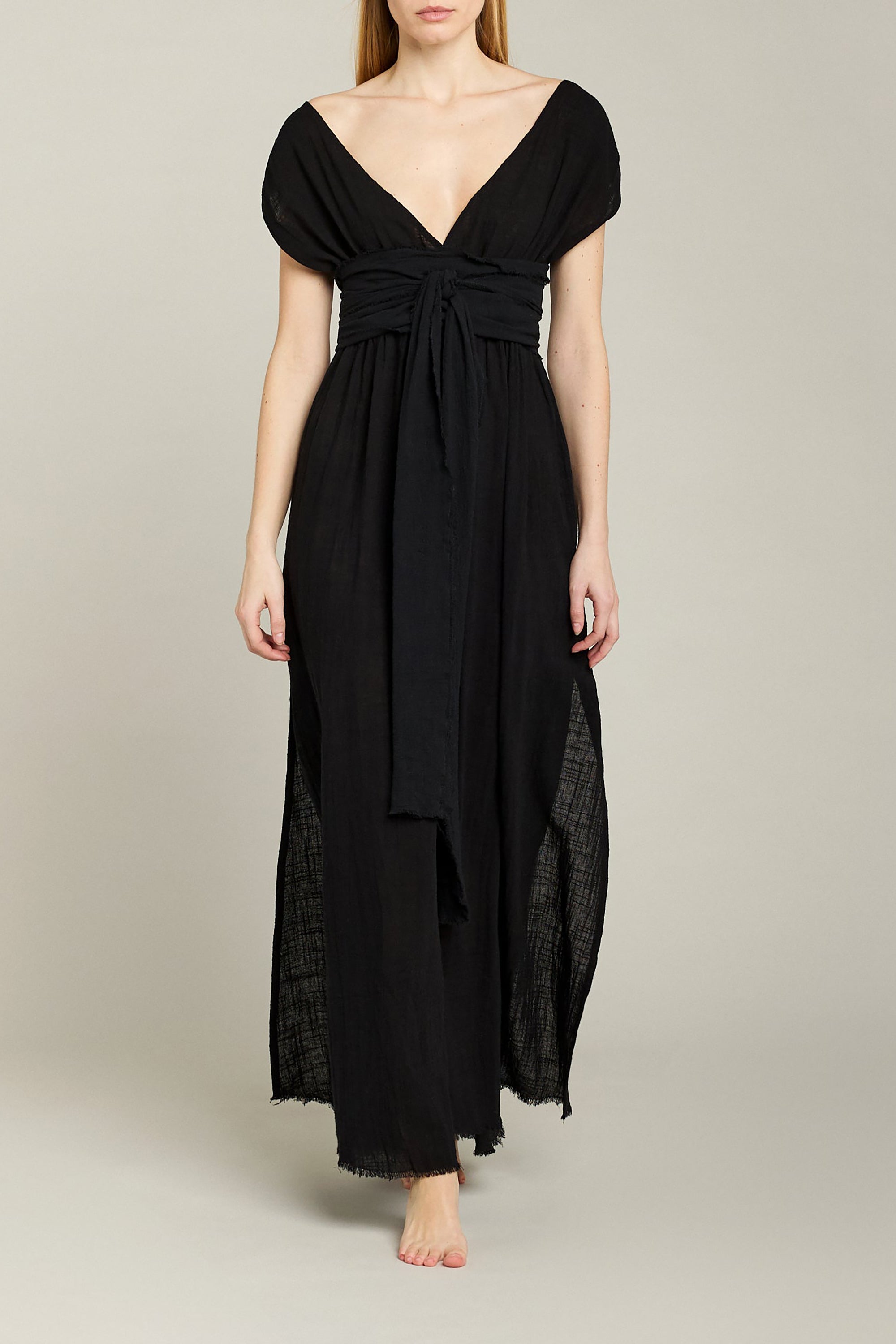 Empire Short Sleeves Long Resort Dress - Black - RUM Amsterdam