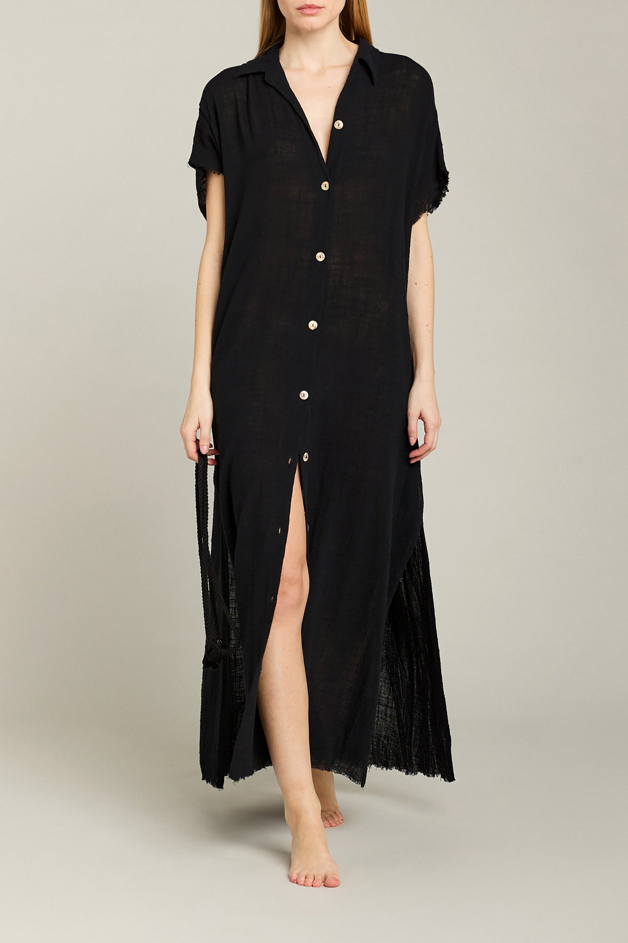Mykonos Long Shirt Dress - Black