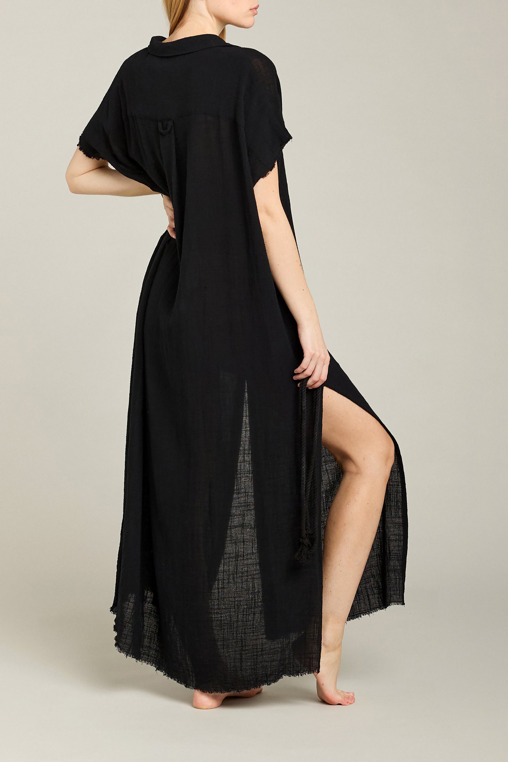 Mykonos Long Shirt Dress - Black