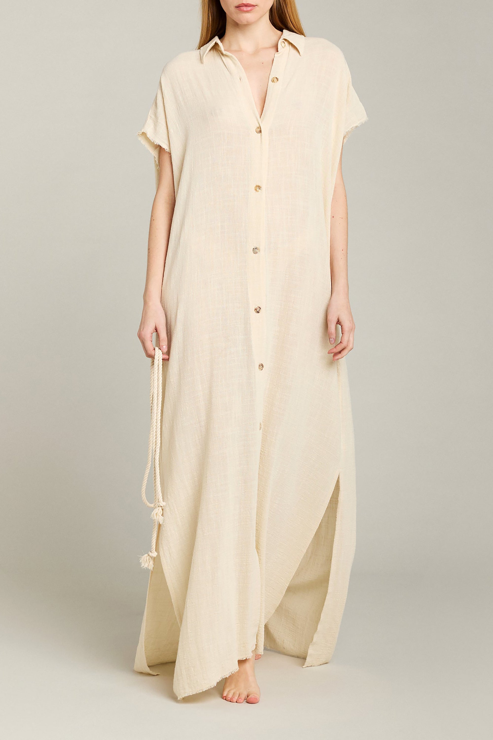 Mykonos Long Shirt Dress - Cream