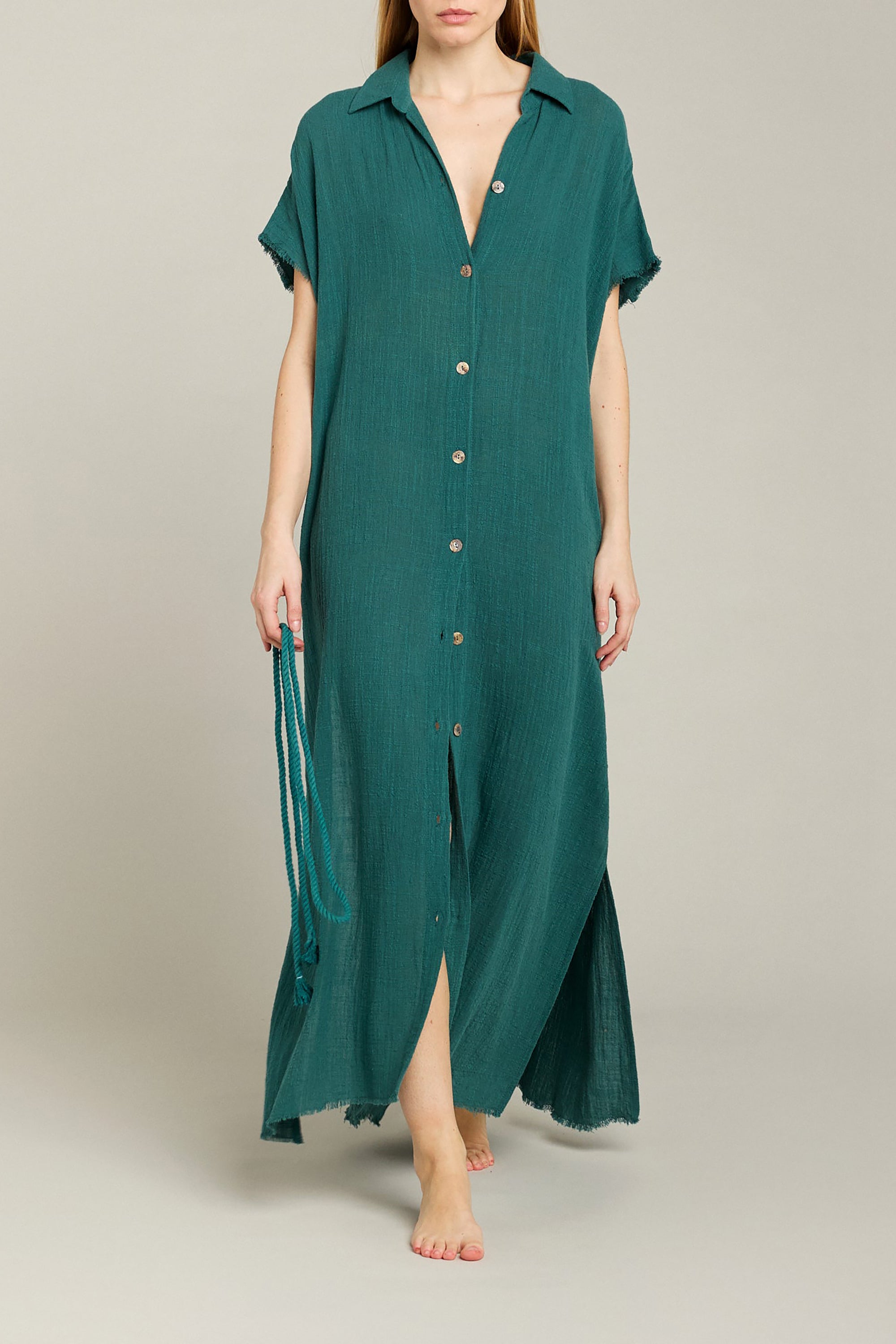Mykonos Long Shirt Dress - Emerald