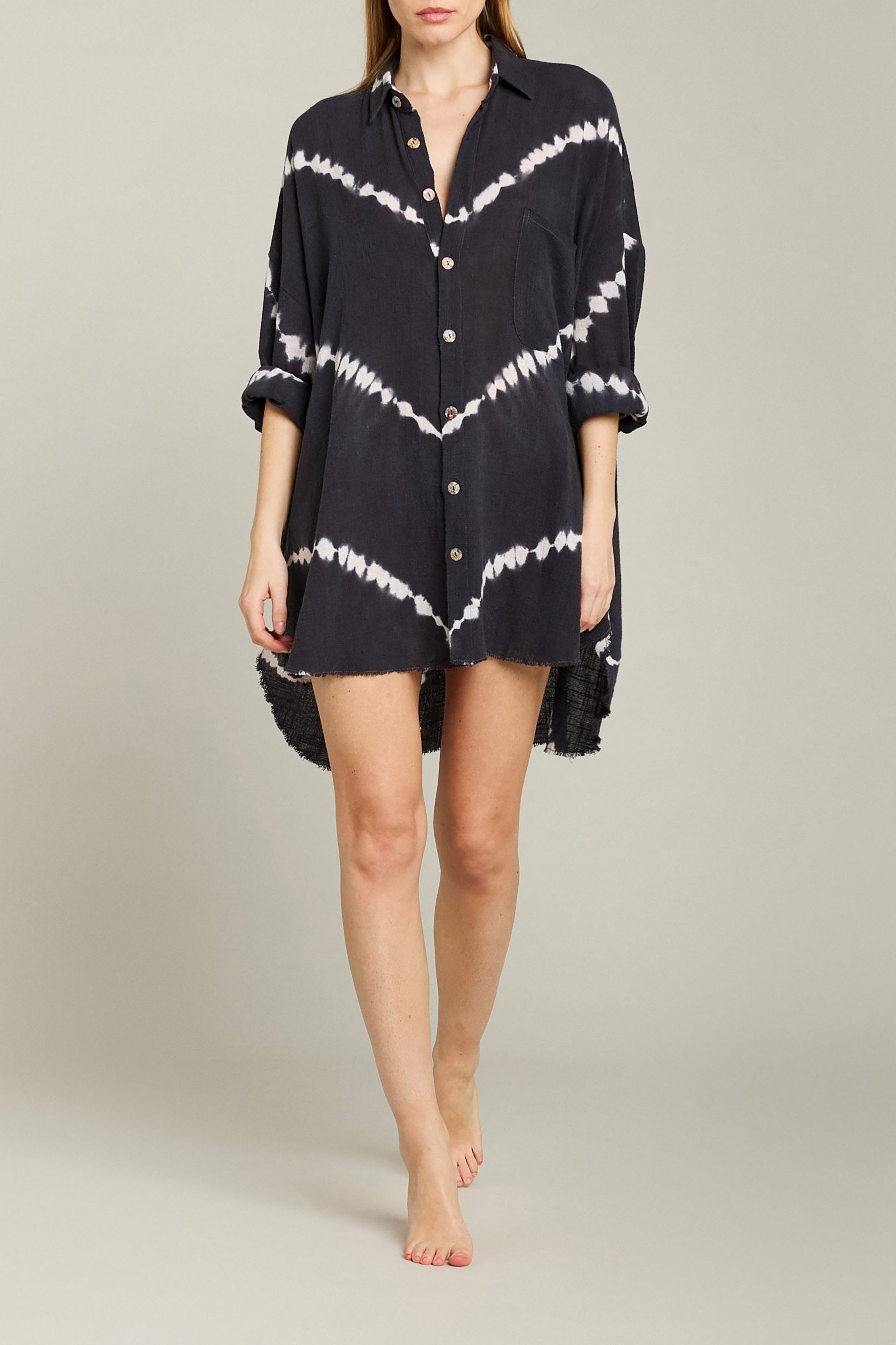 Mykonos Oversized Shirt Tie Dye Bingin - Black Navy - RUM Amsterdam