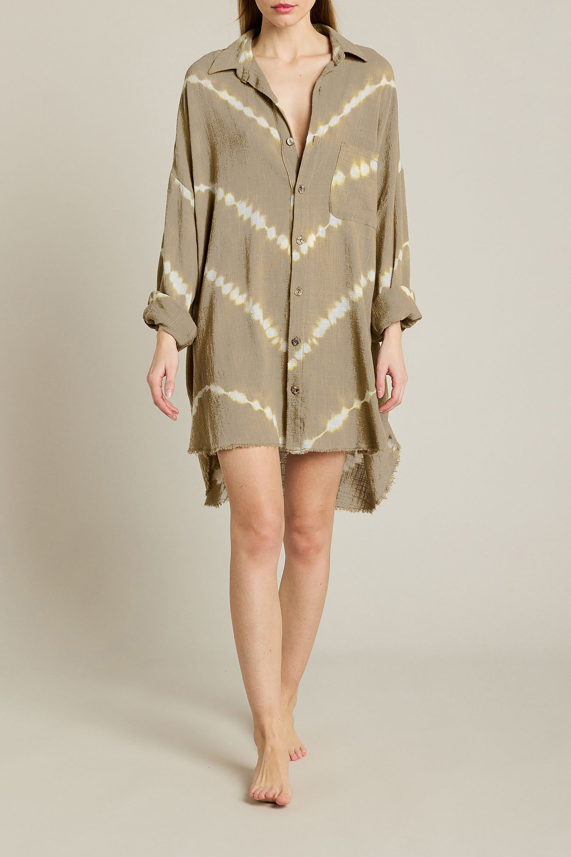 Mykonos Oversized Shirt Tie Dye Bingin - Khaki - RUM Amsterdam