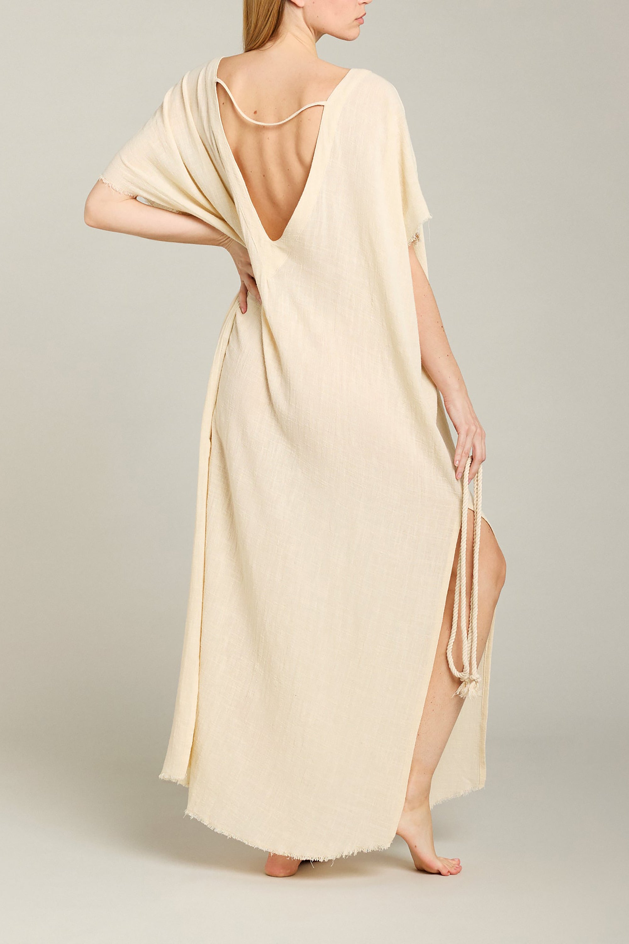 Palma De Mallorca Deep V Back Caftan Dress - Cream