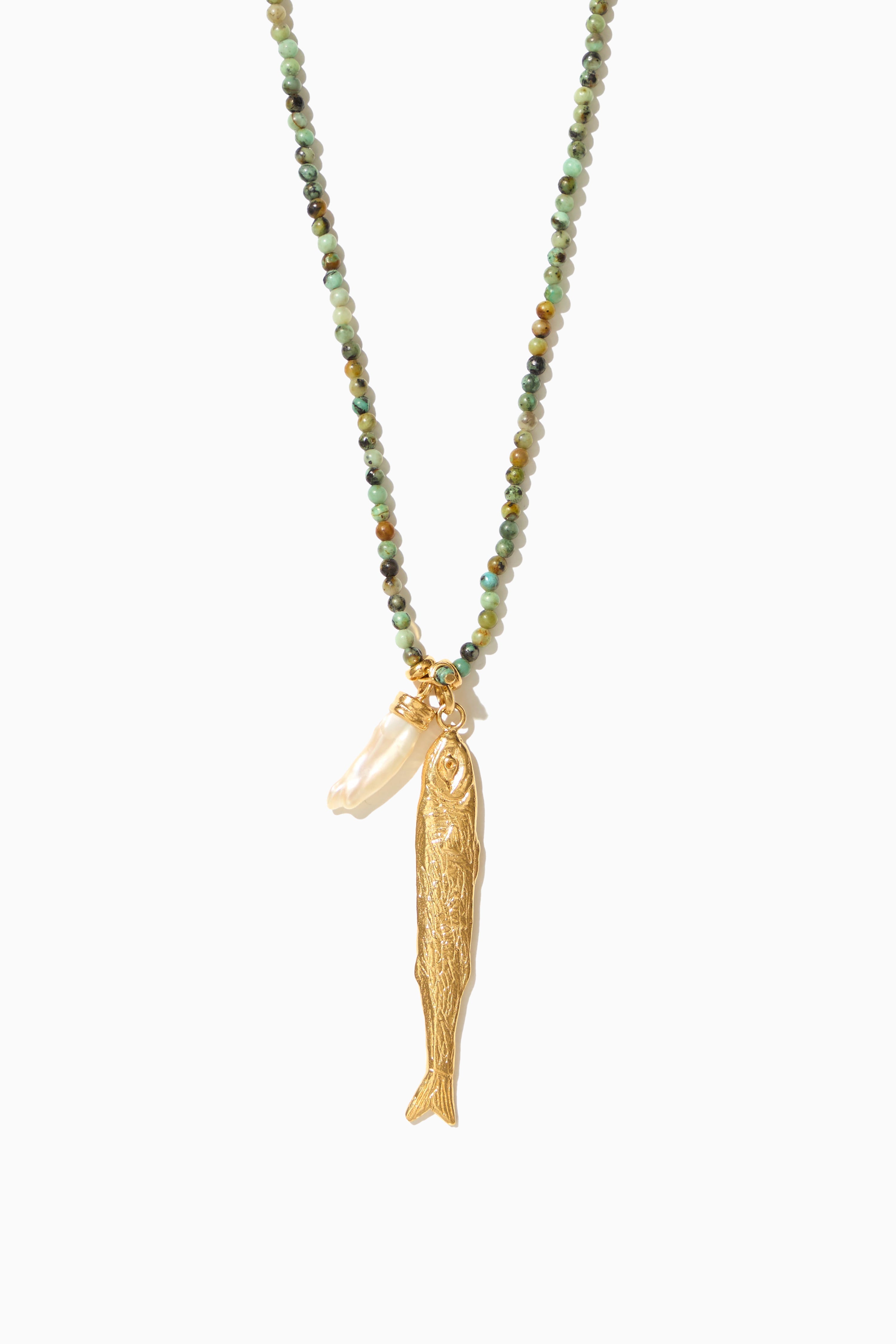 Polly Necklace - Agate Green with Gold