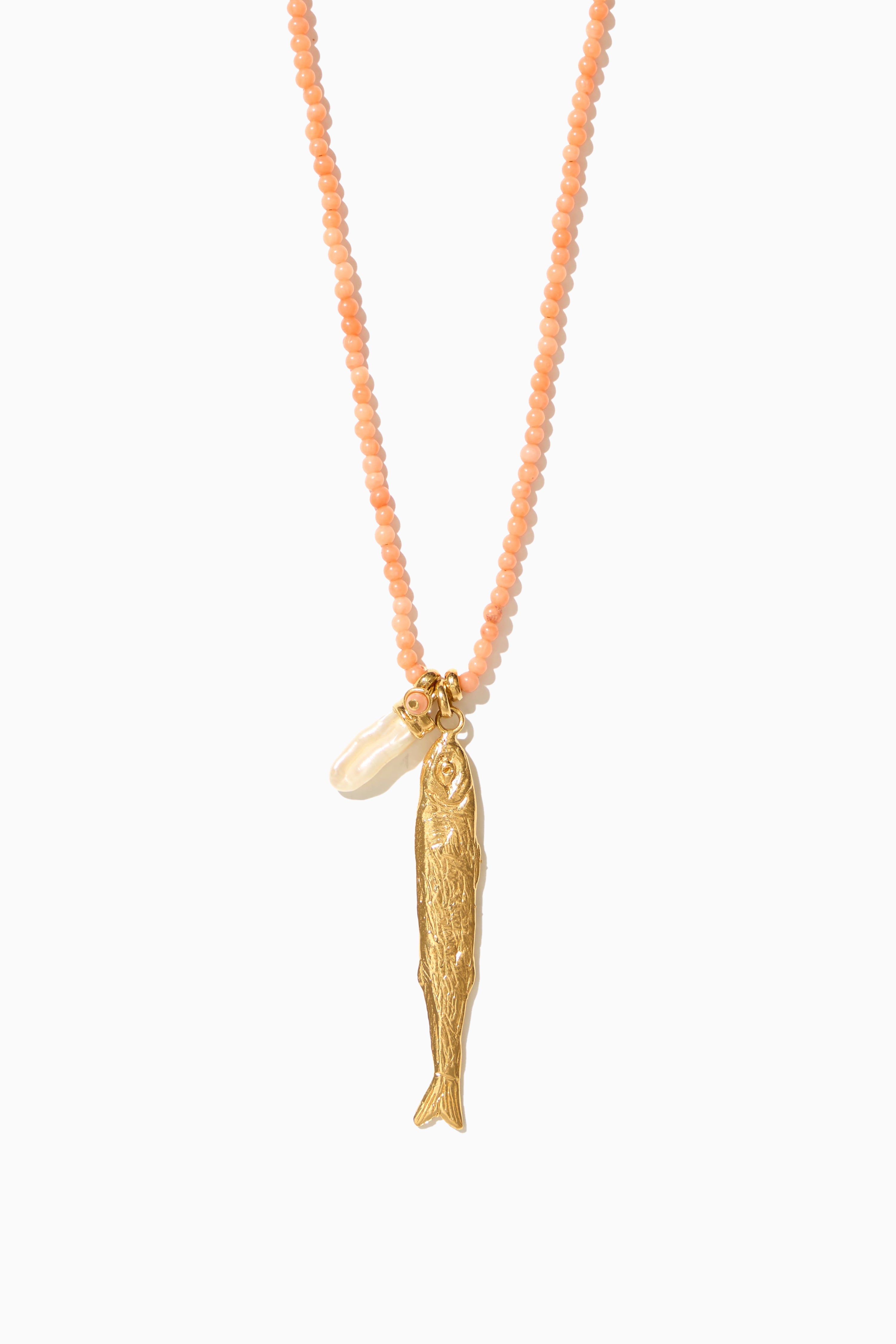 Polly Necklace - Coral Pink with Gold