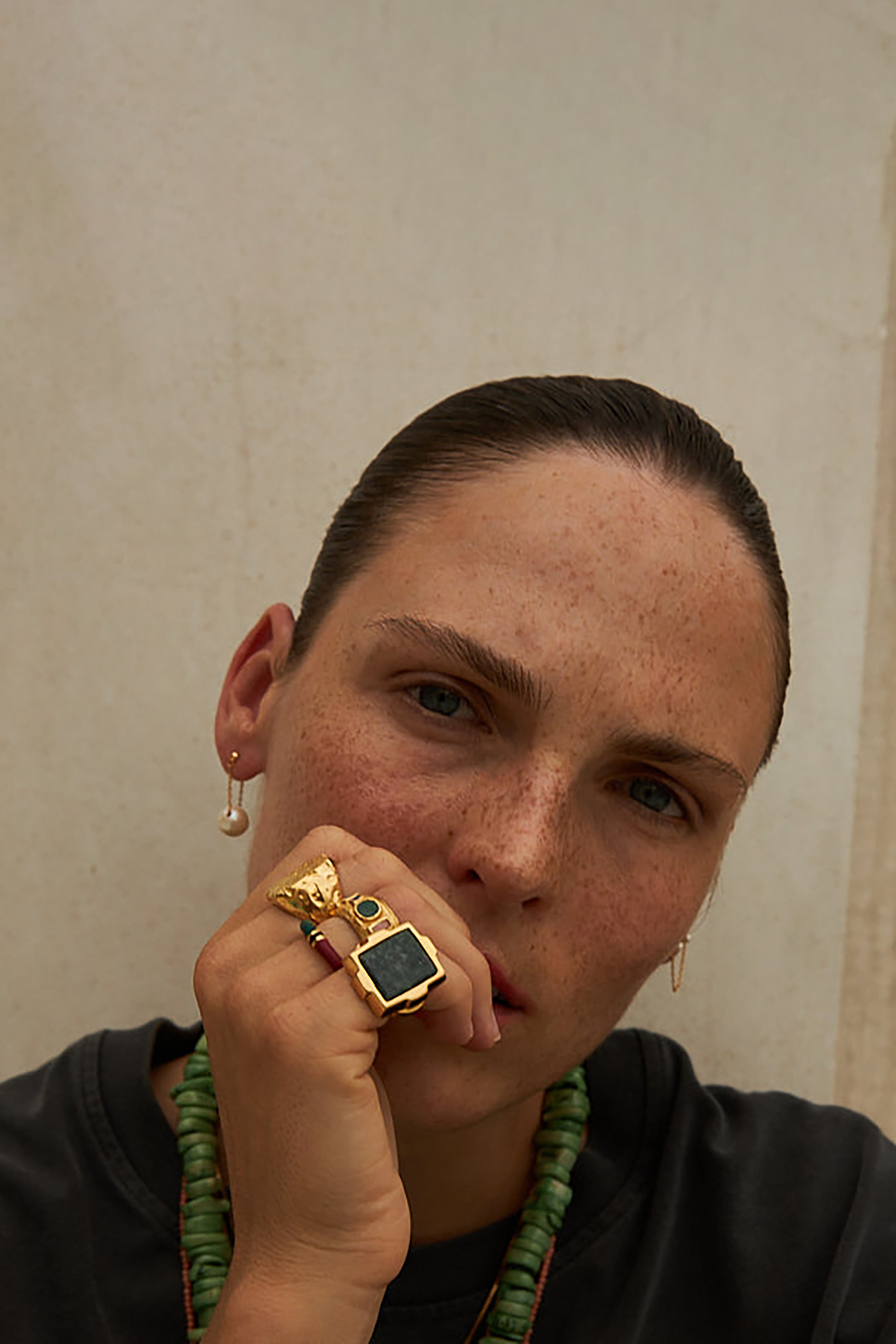 Romina Ring - Gold with Dark Green