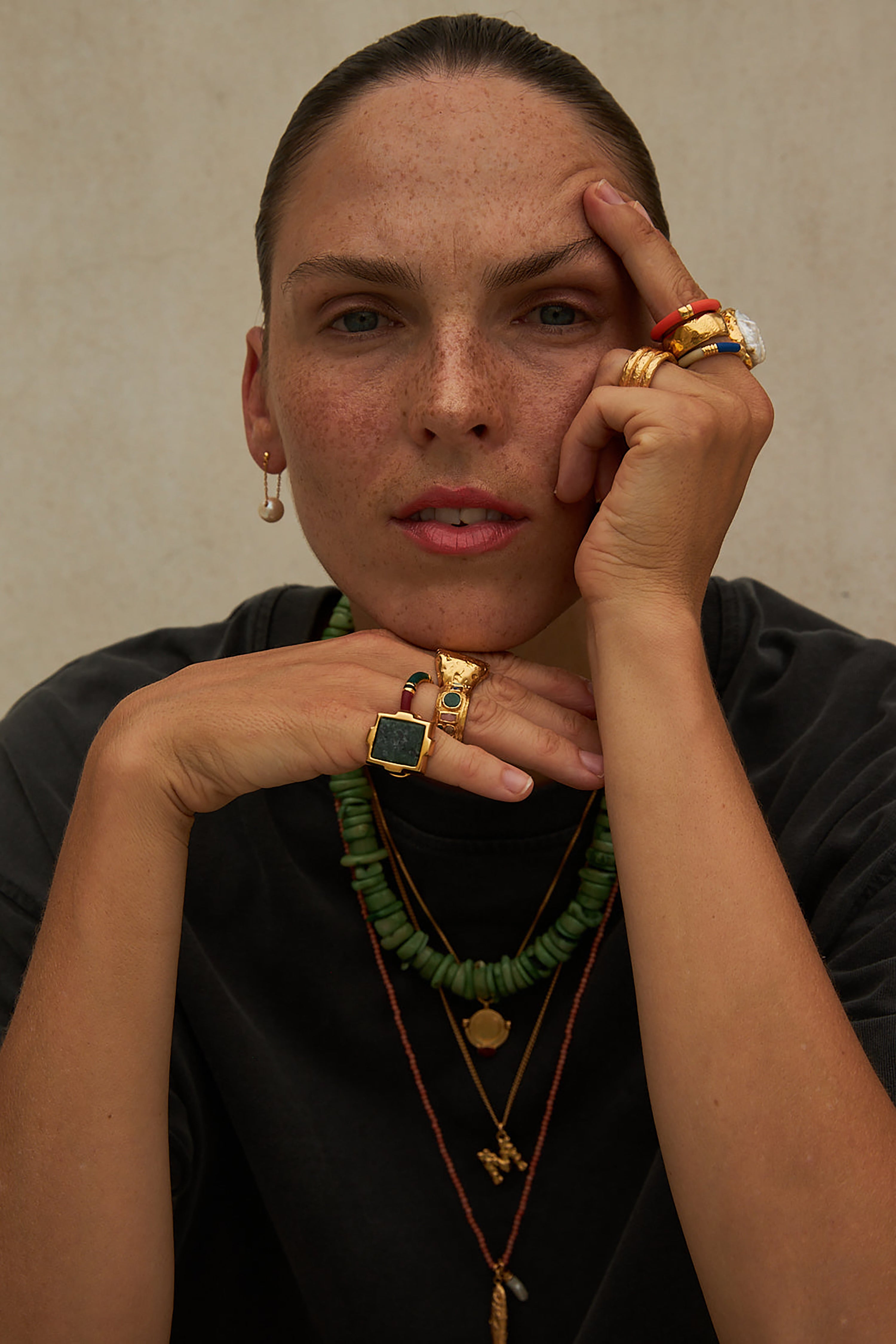 Romina Ring - Gold with Dark Green