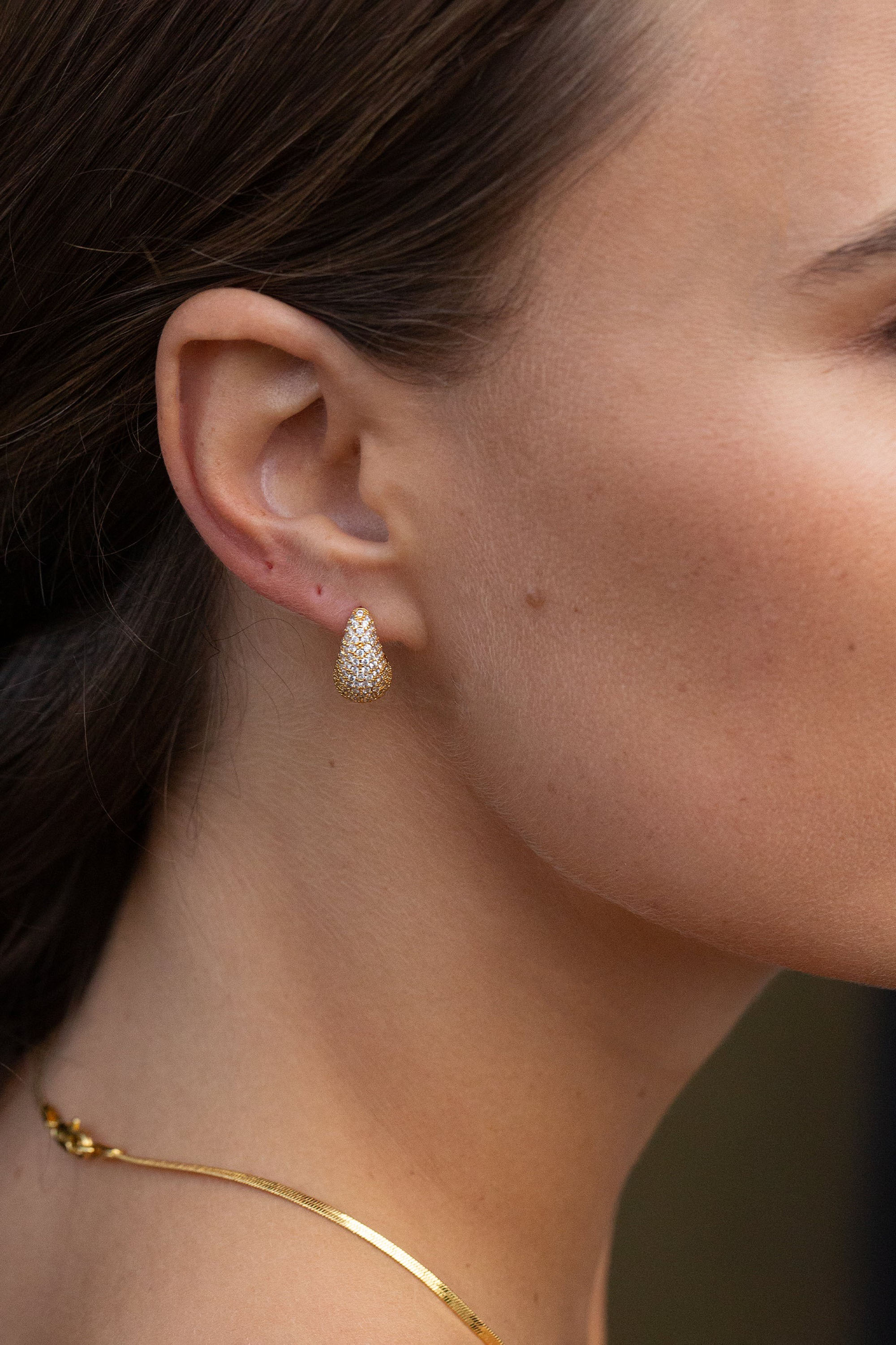 Mini Pavé Drop Earrings - Gold