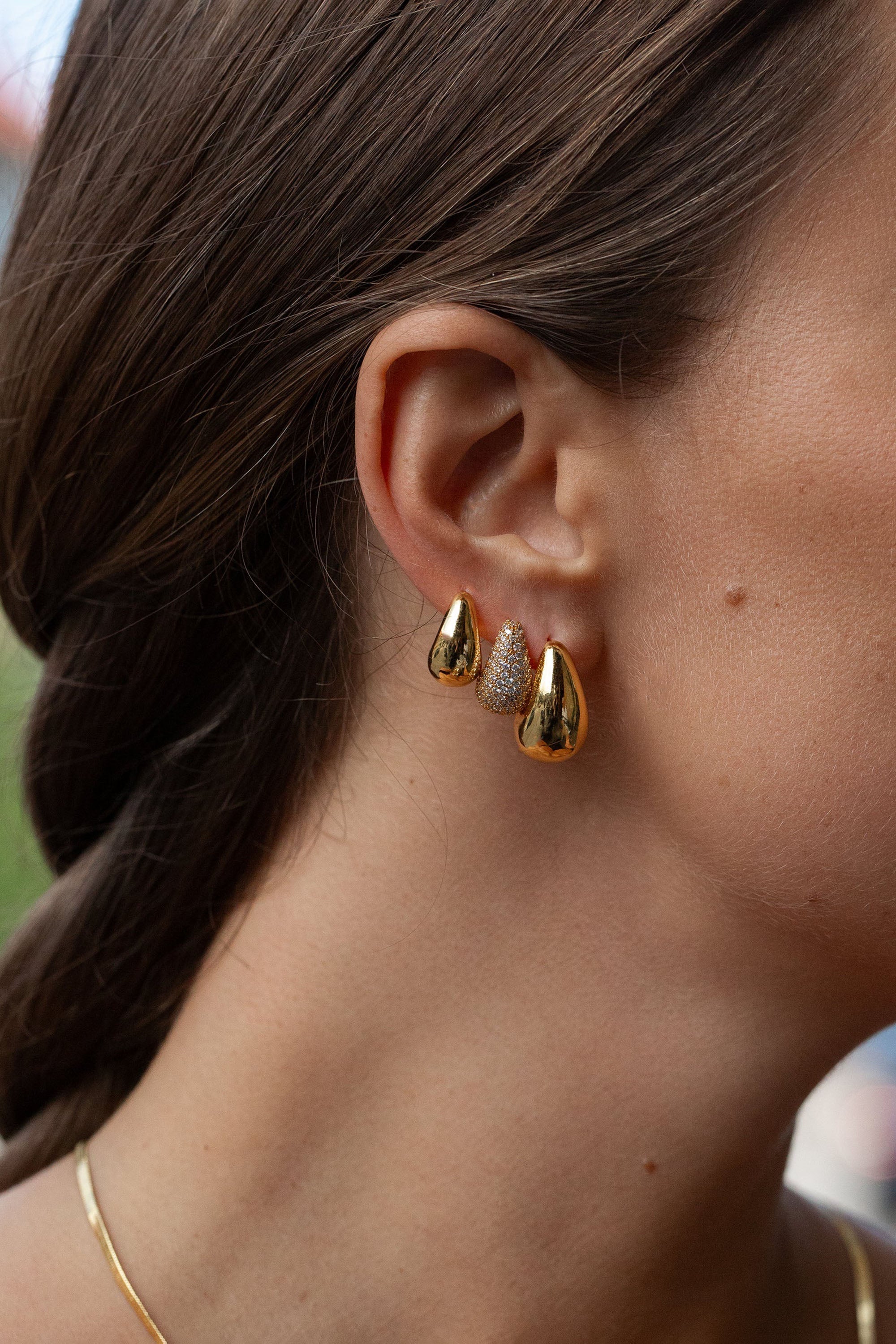 Mini Pavé Drop Earrings - Gold