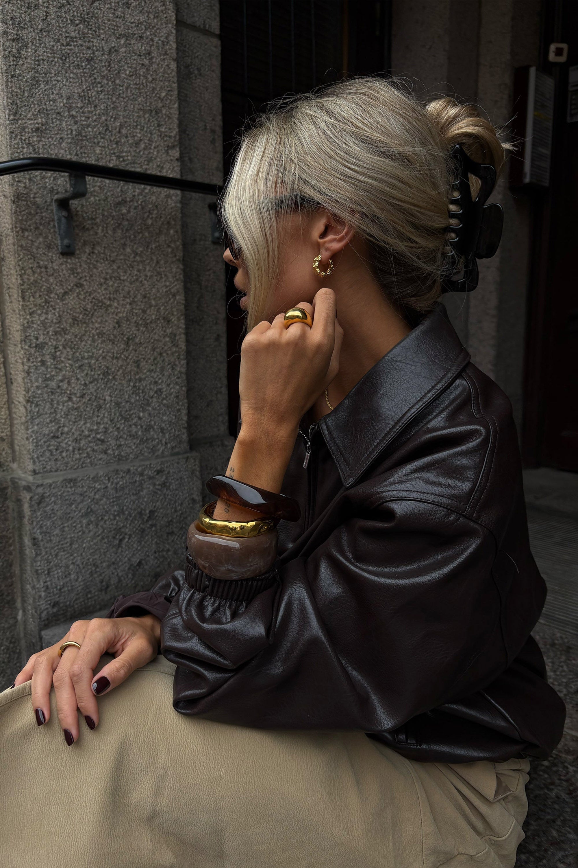 Resin Bangle Bracelet - Taupe
