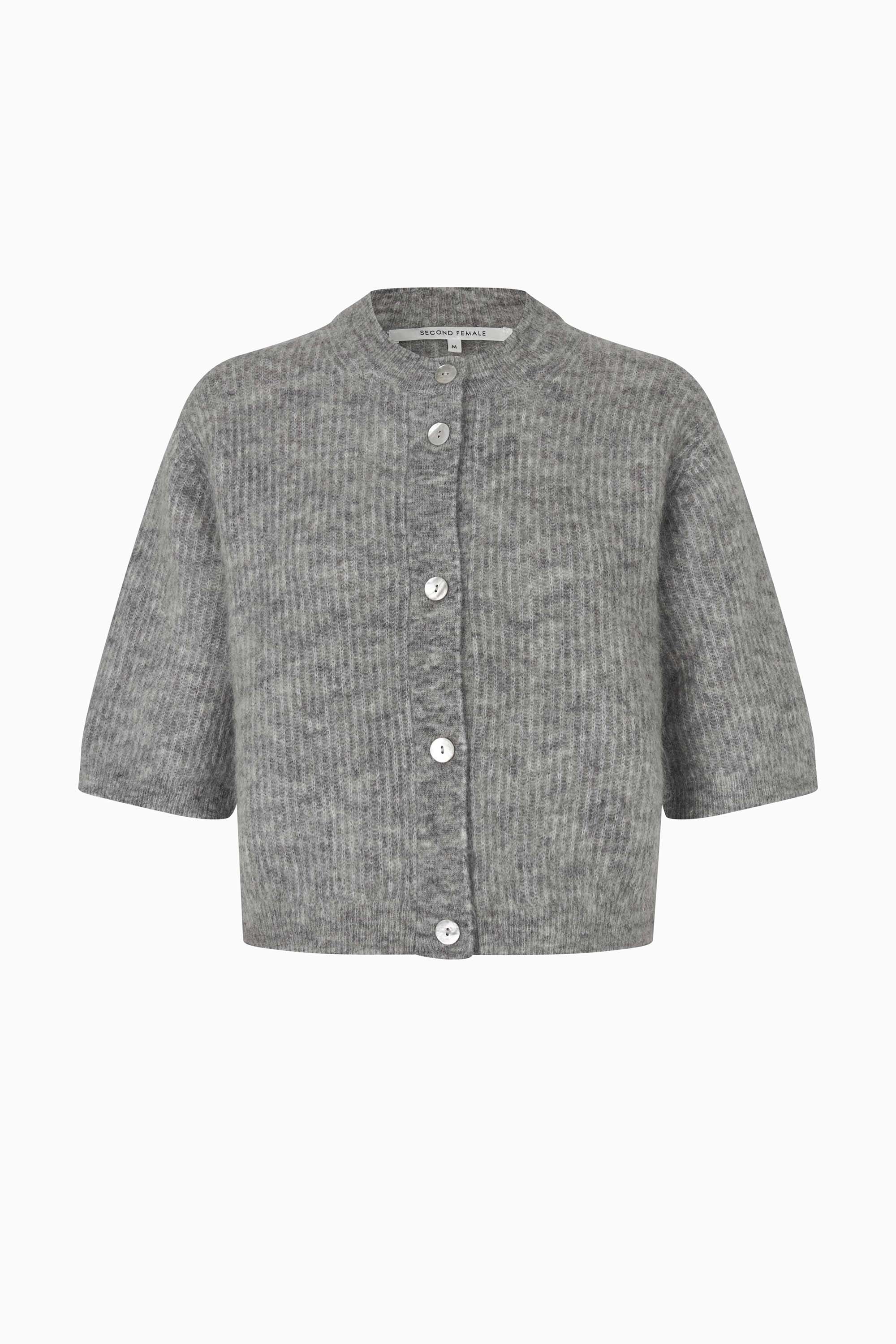 Andrea Knit Rib Cardigan - Grey Melange