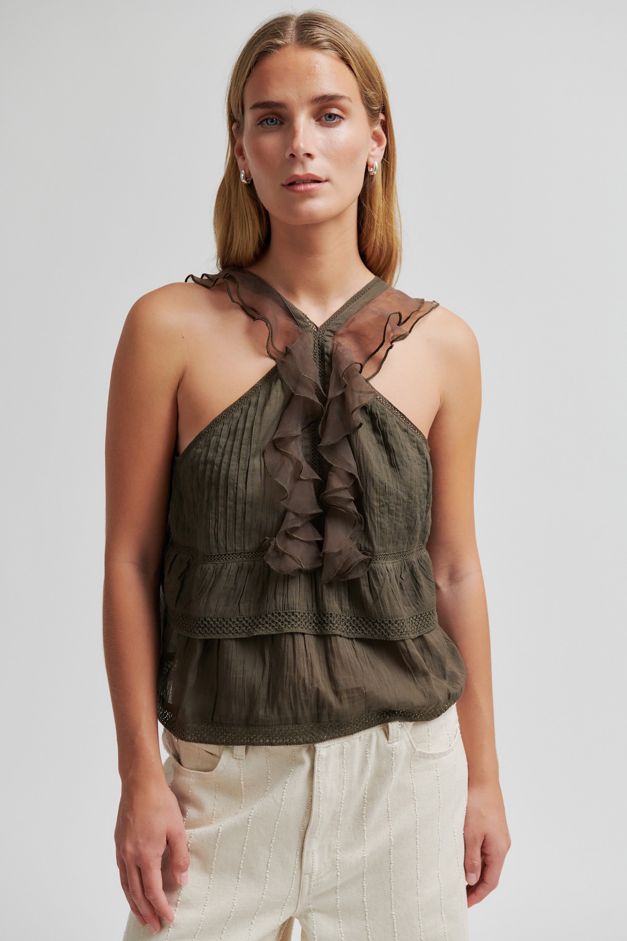 Kristel Frill Strap Top - Canteen