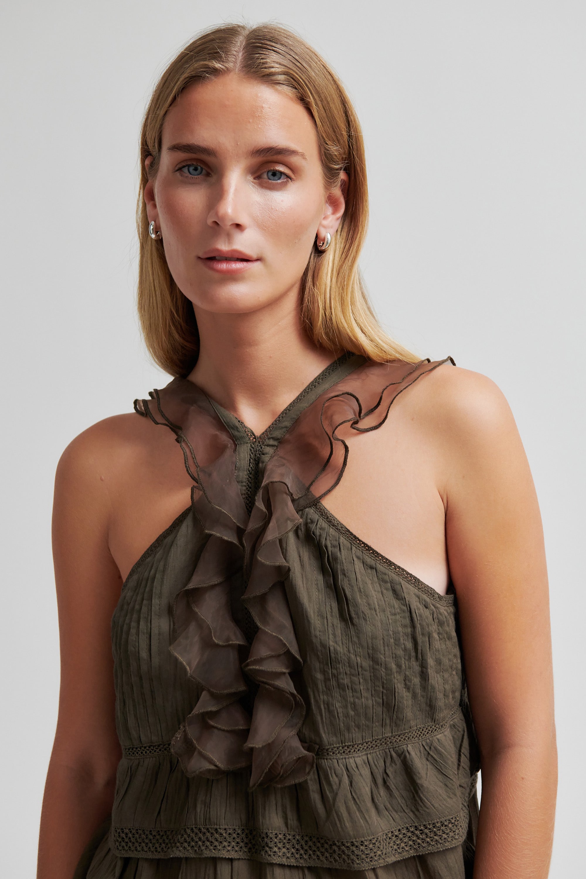Kristel Frill Strap Top - Canteen