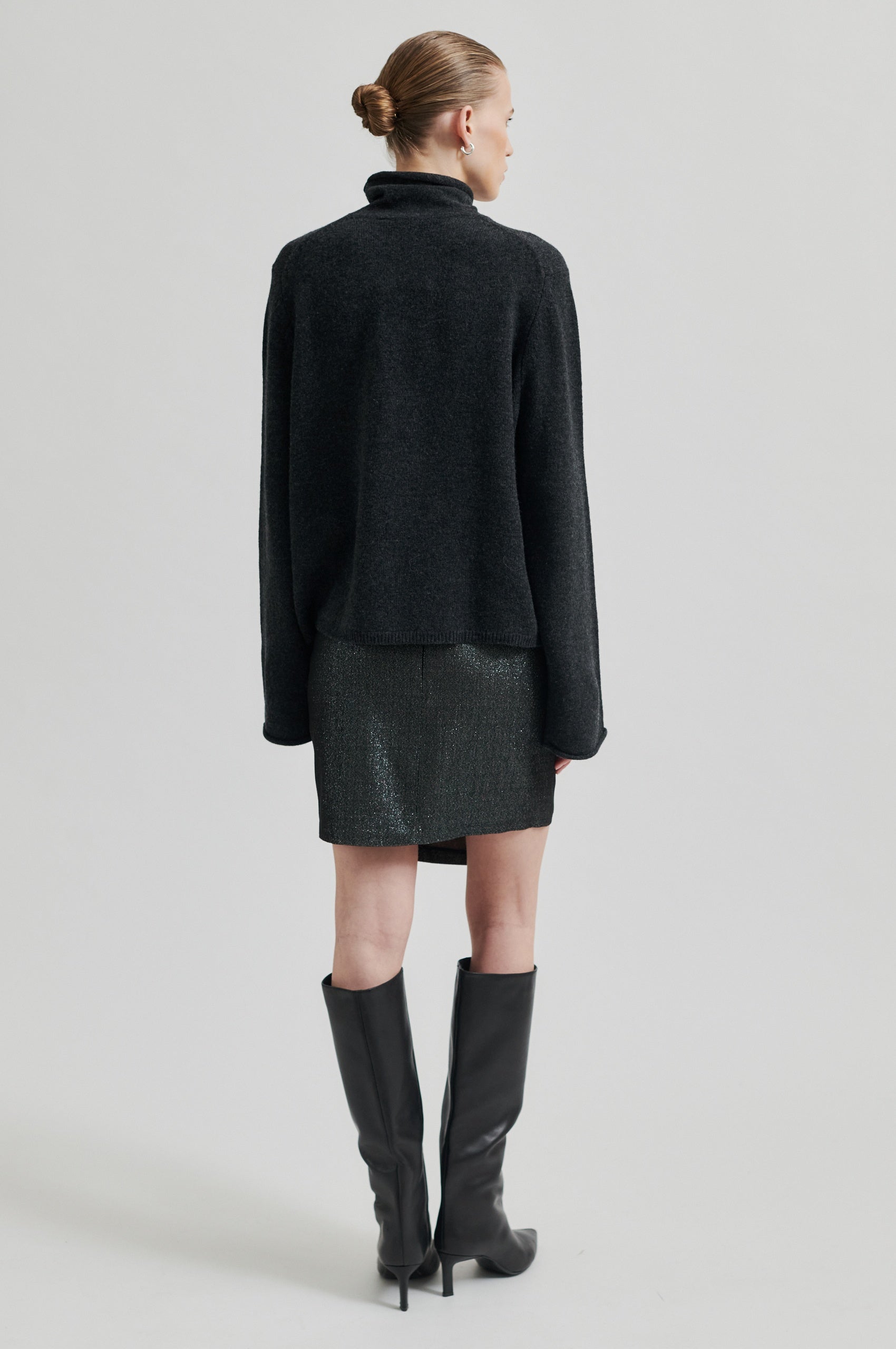 Neva Knit T-Neck Jumper - Dark Grey Melange - RUM Amsterdam