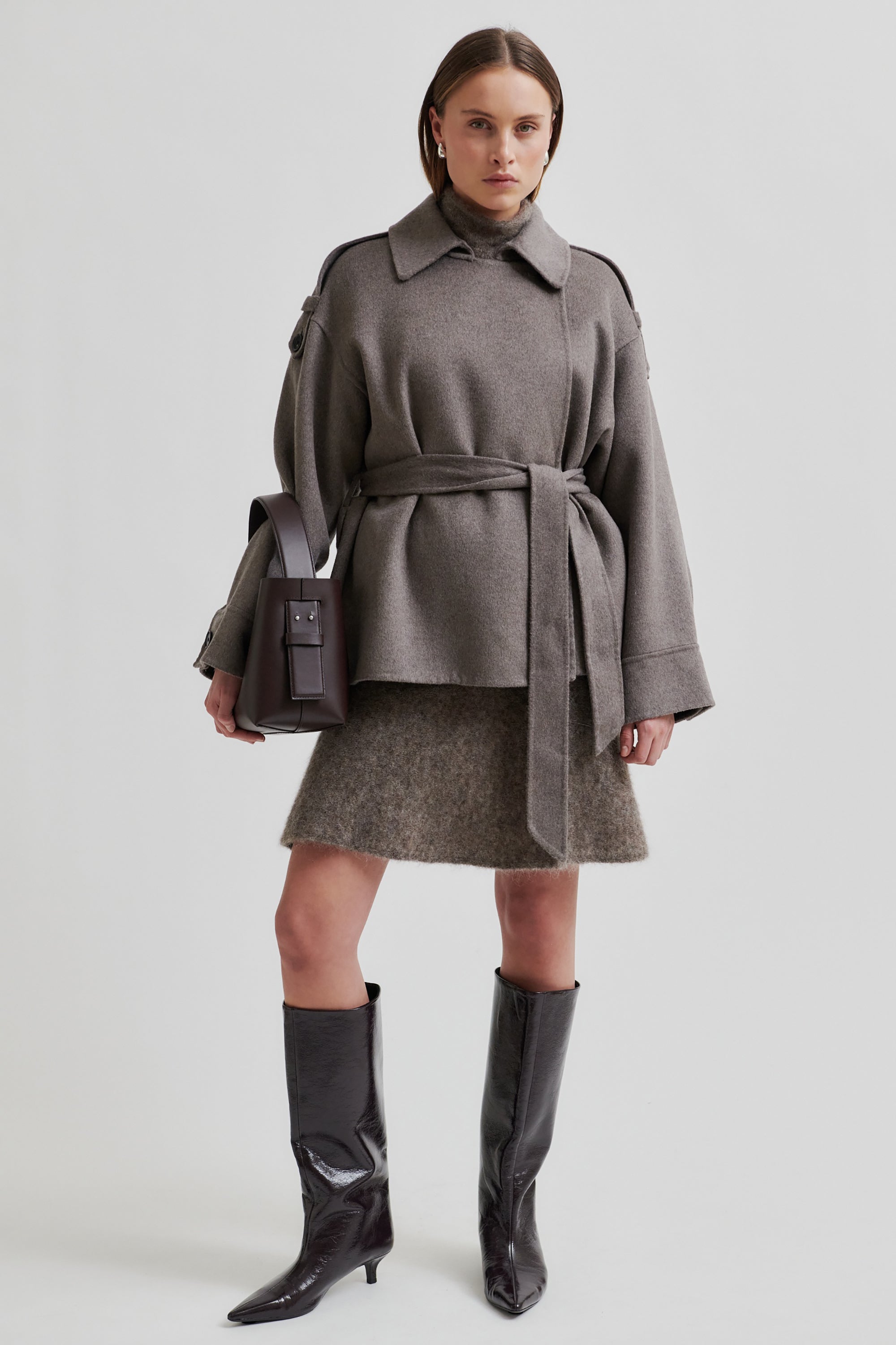 Walance Belt Jacket - Mid Brown Melange