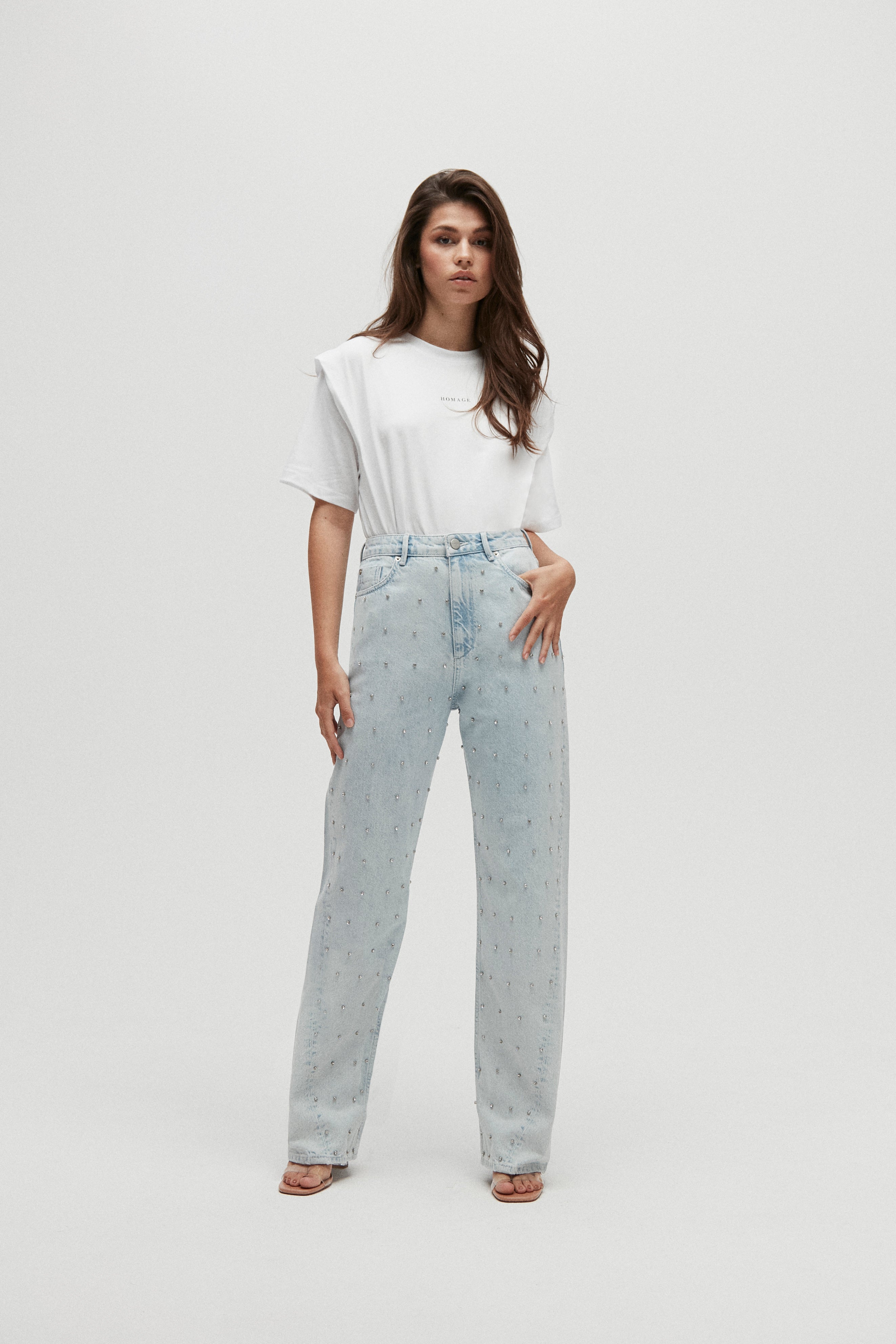 Homage to Denim Wide Leg Jeans With Strass - Light Cloudy Blue - RUM Amsterdam