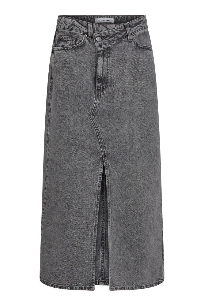 Vika Asym Slit Skirt - Mid Grey