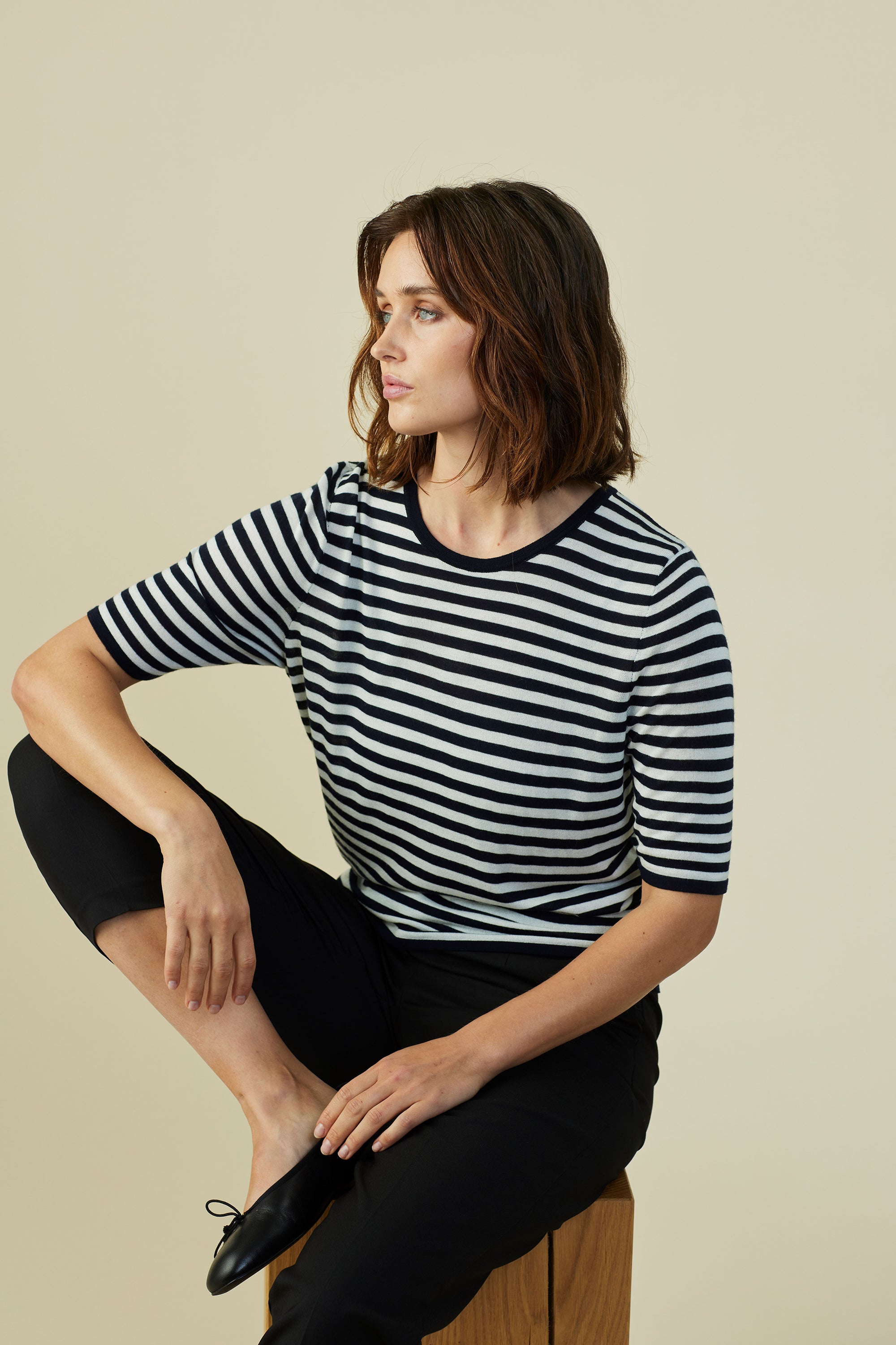 Kristin Striped T-Shirt - Navy / Off-White