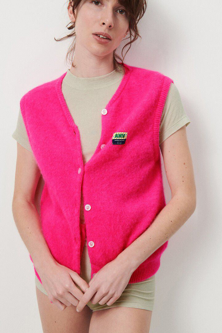 American Vintage Vitow Sleeveless Cardigan - Neon Pink Melange - RUM Amsterdam