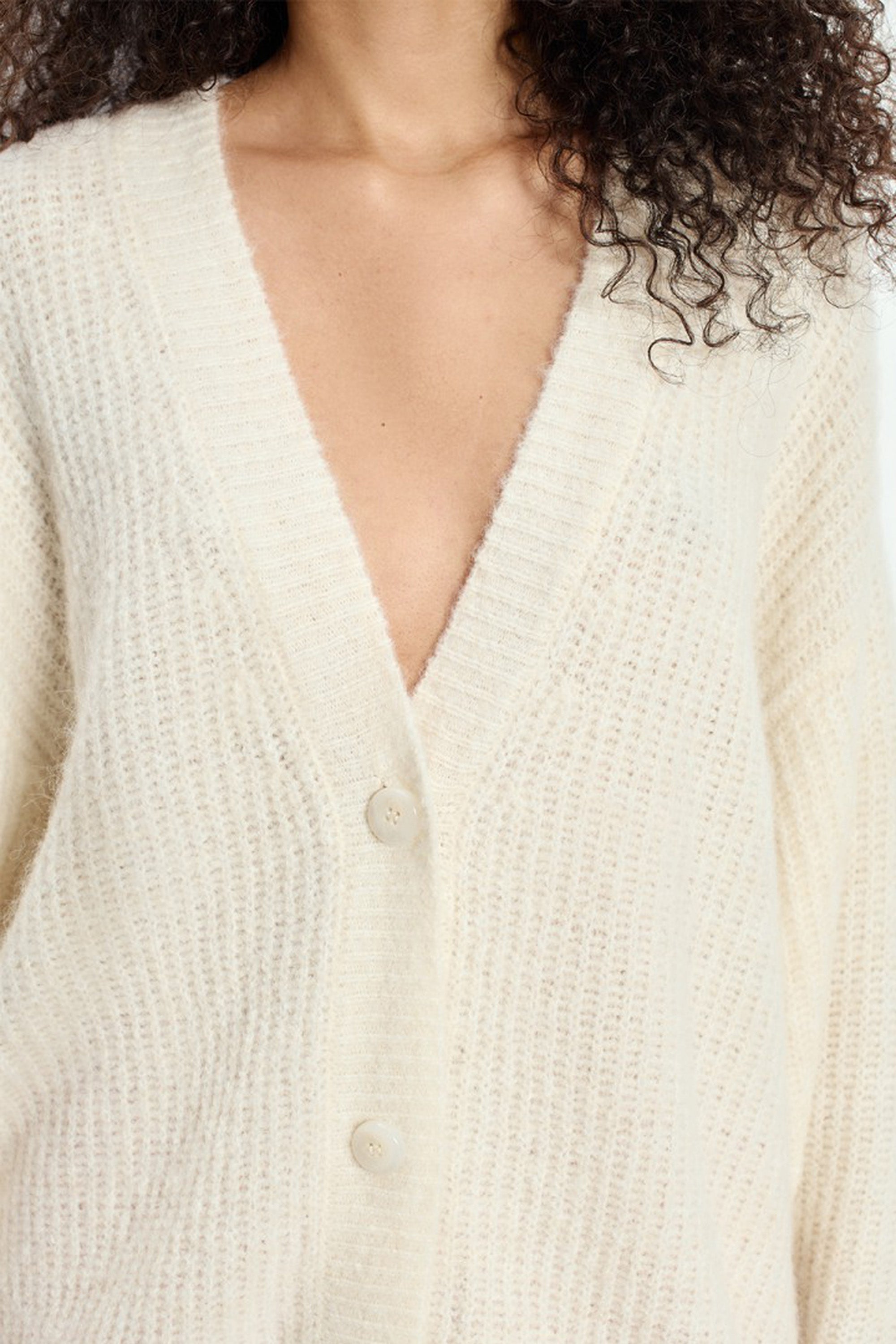 East Button V-Neck Cardigan - Pearl Melange