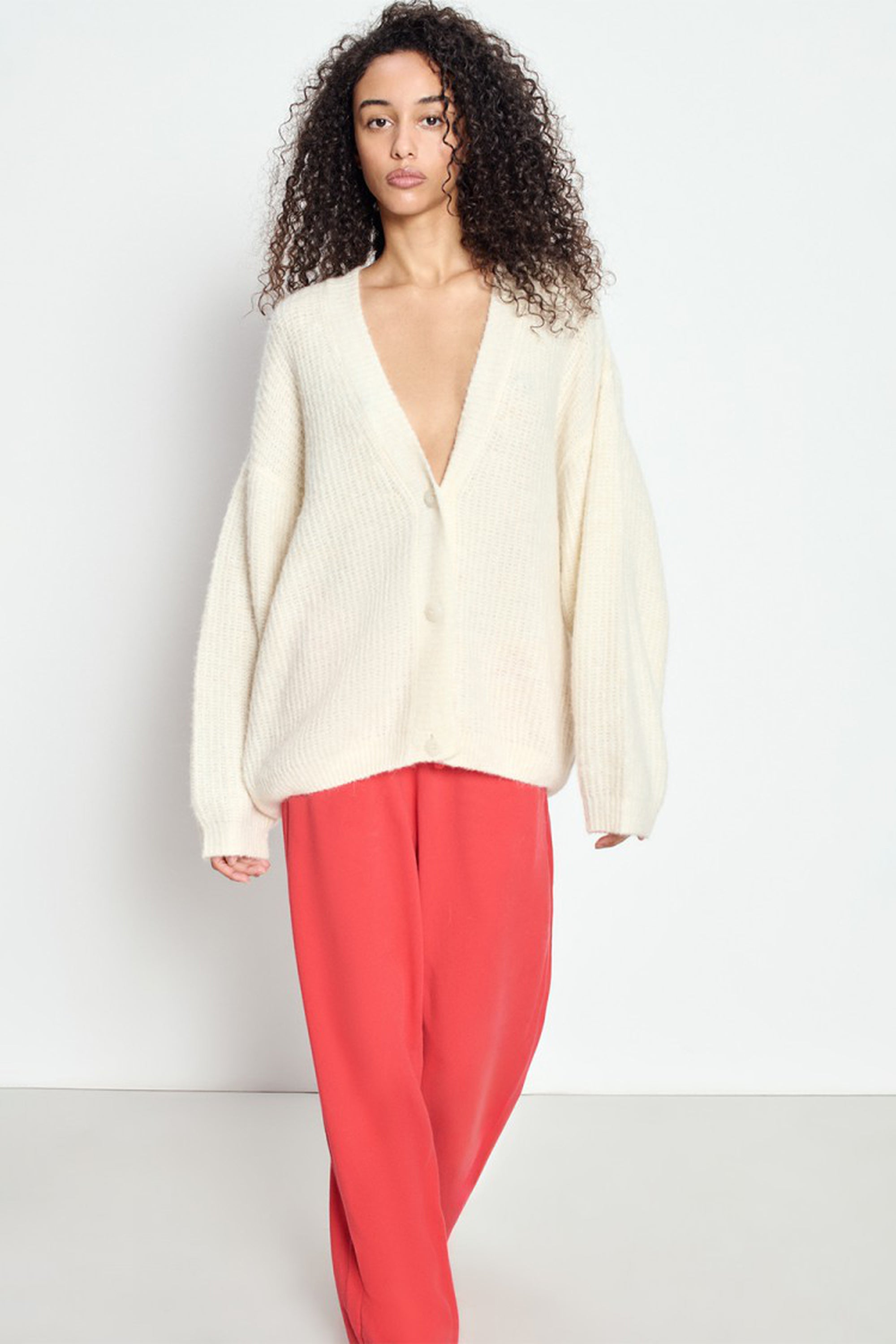 East Button V-Neck Cardigan - Pearl Melange