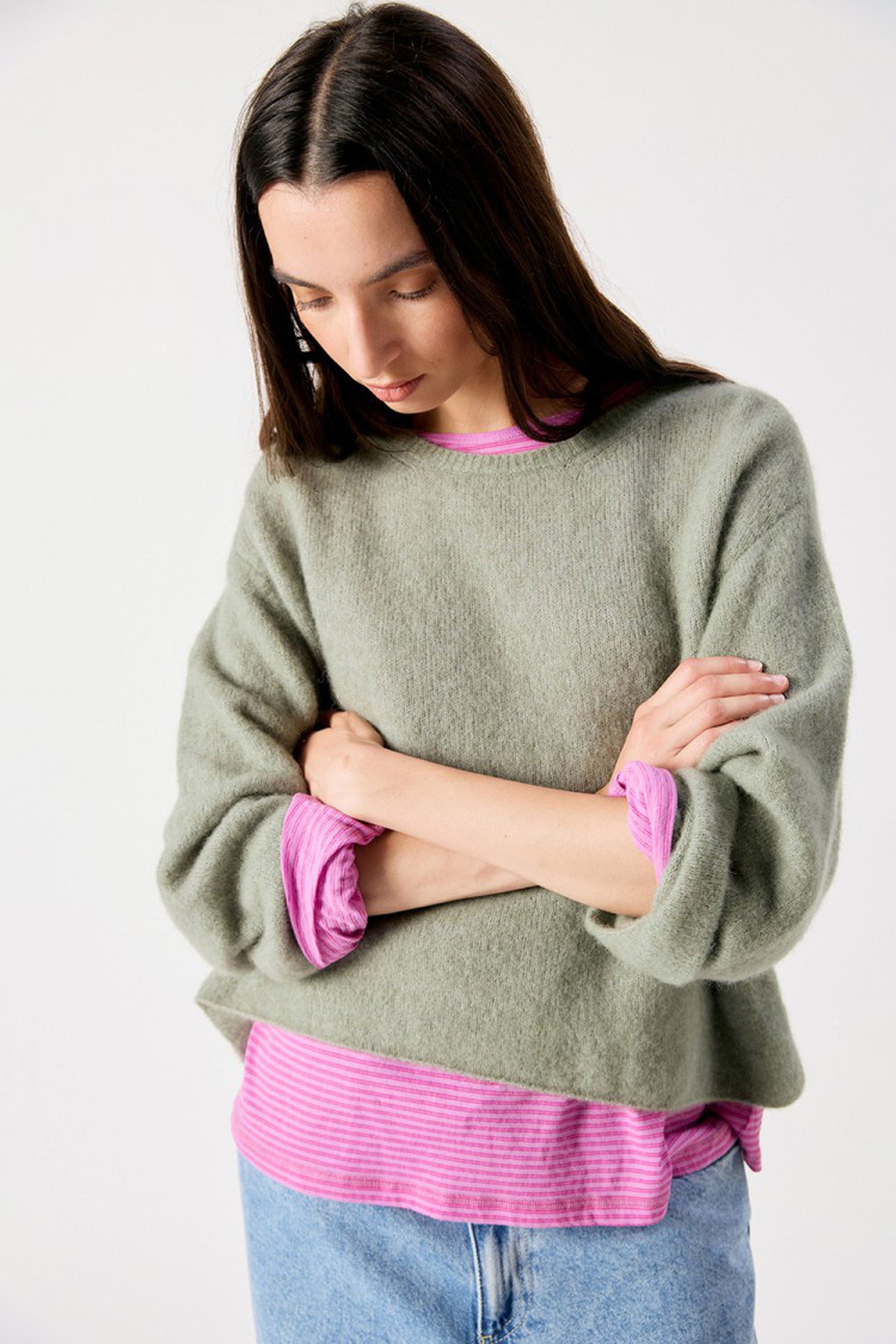 Vitow Boxy Jumper - Khaki Multi Melange