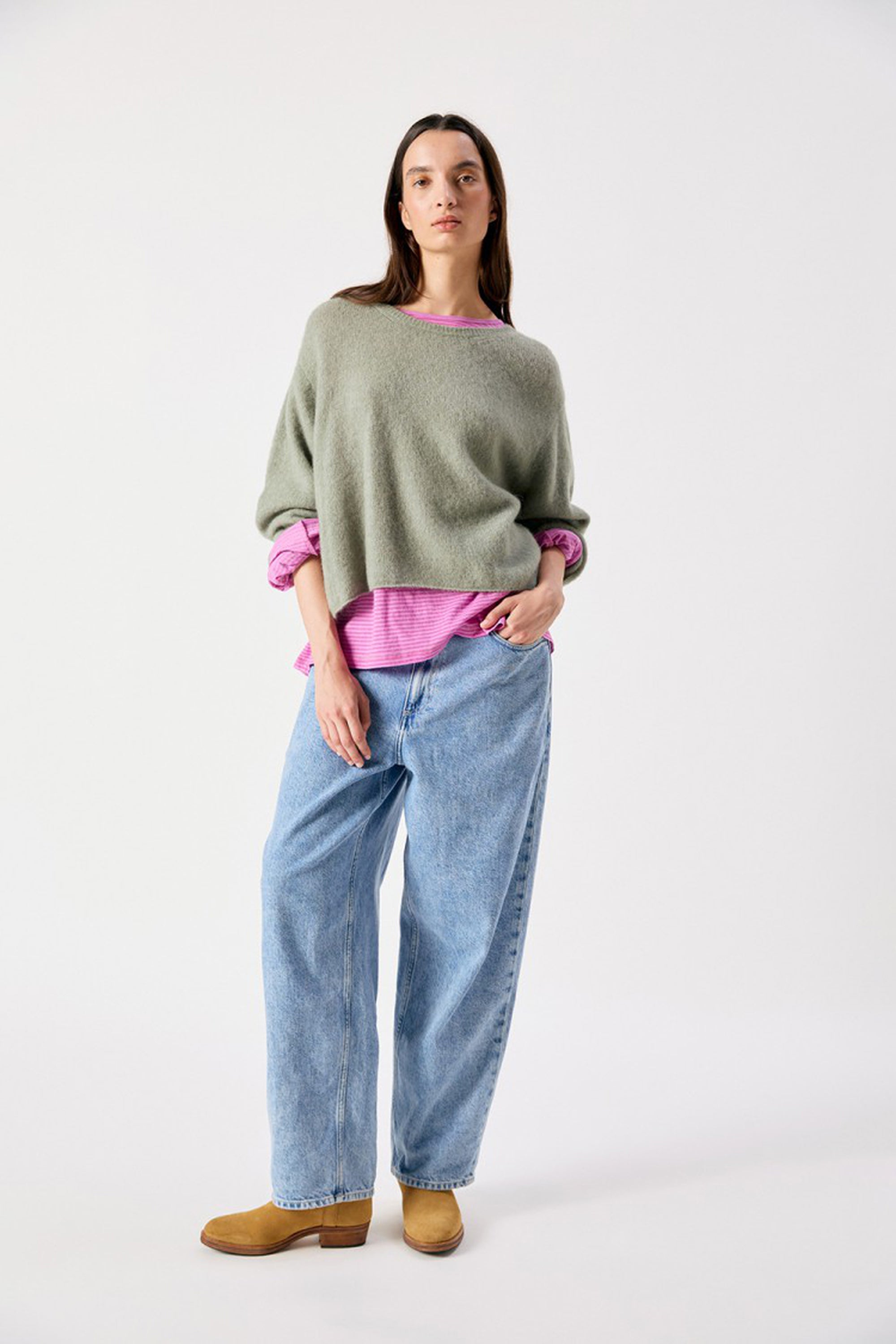 Vitow Boxy Jumper - Khaki Multi Melange