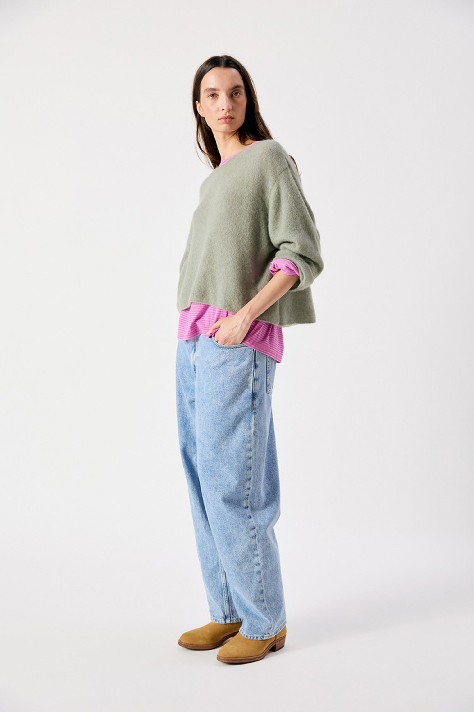 Vitow Boxy Jumper - Khaki Multi Melange