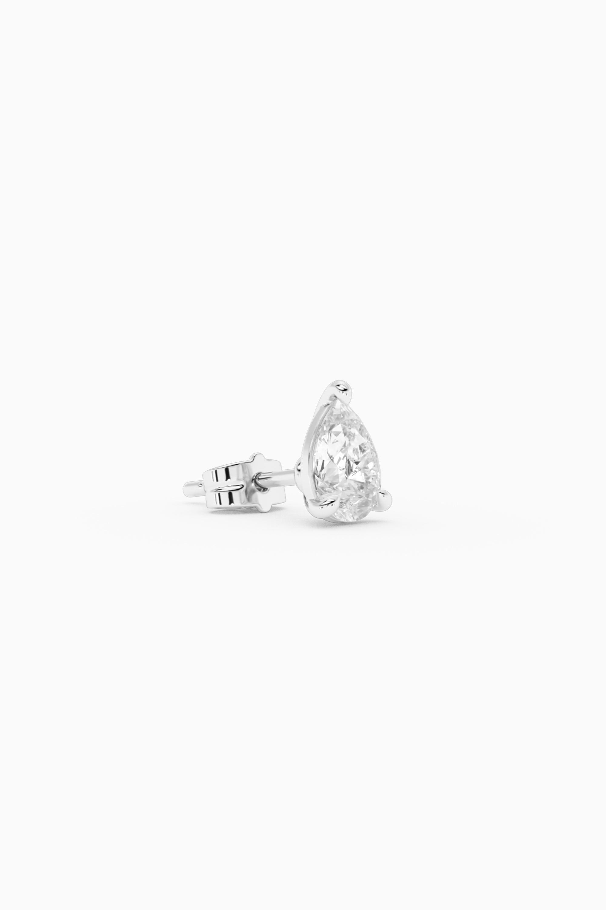 Pear Diamond Ear Stud - Silver