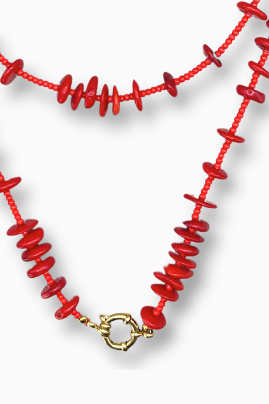 Beads Shell Necklace - Red