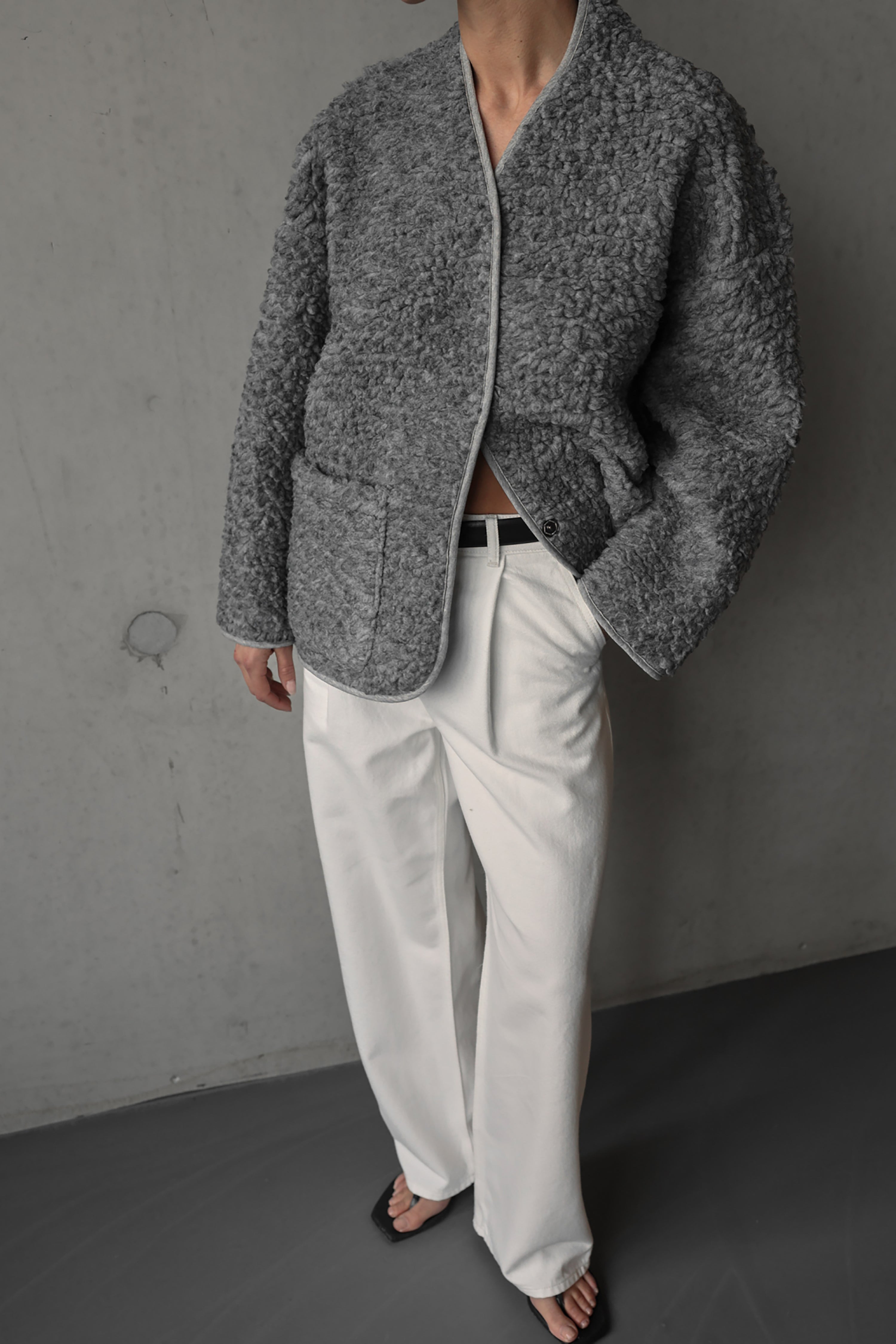 Athena Teddy Jacket - Grey Melange