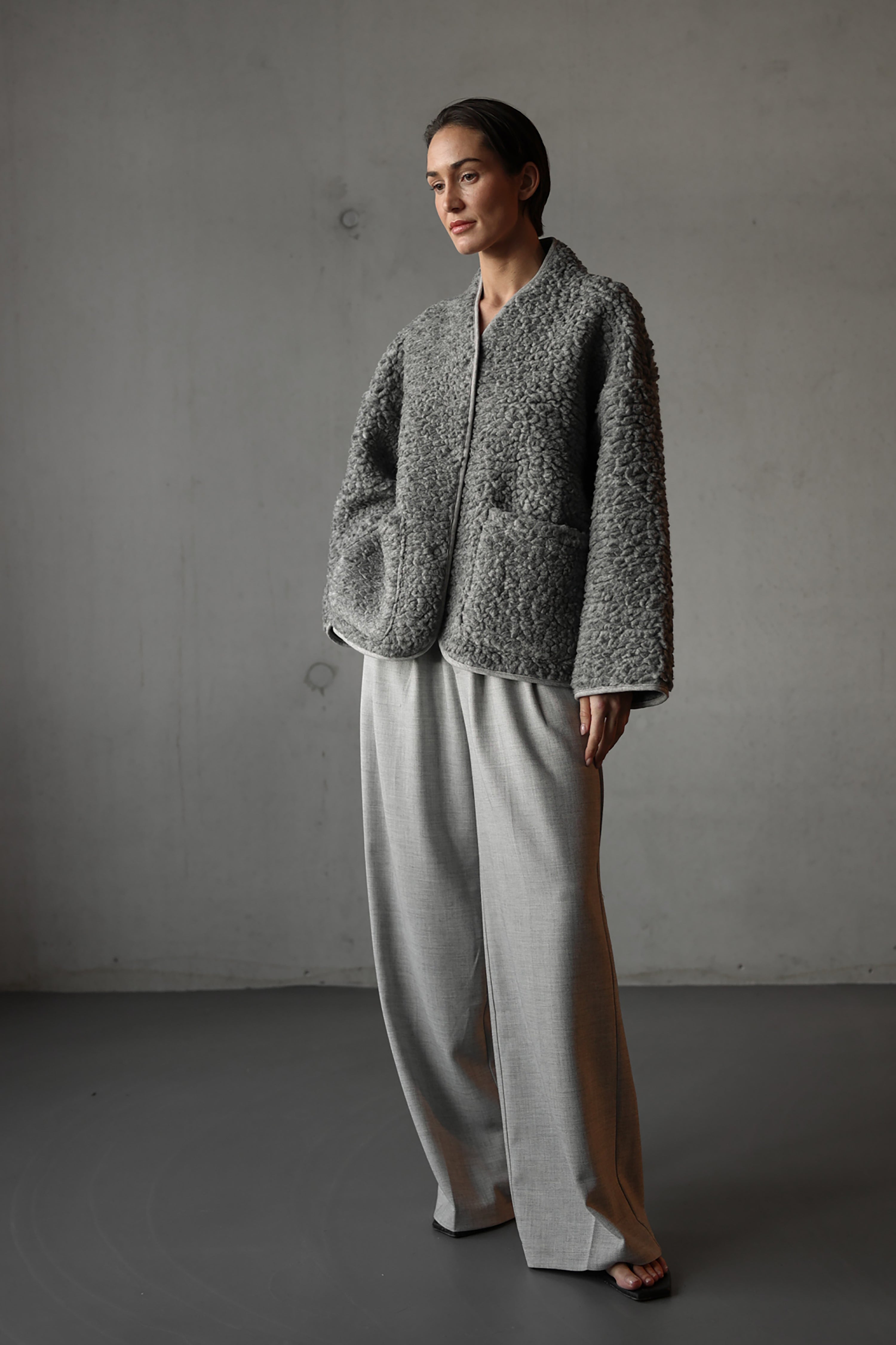 Athena Teddy Jacket - Grey Melange