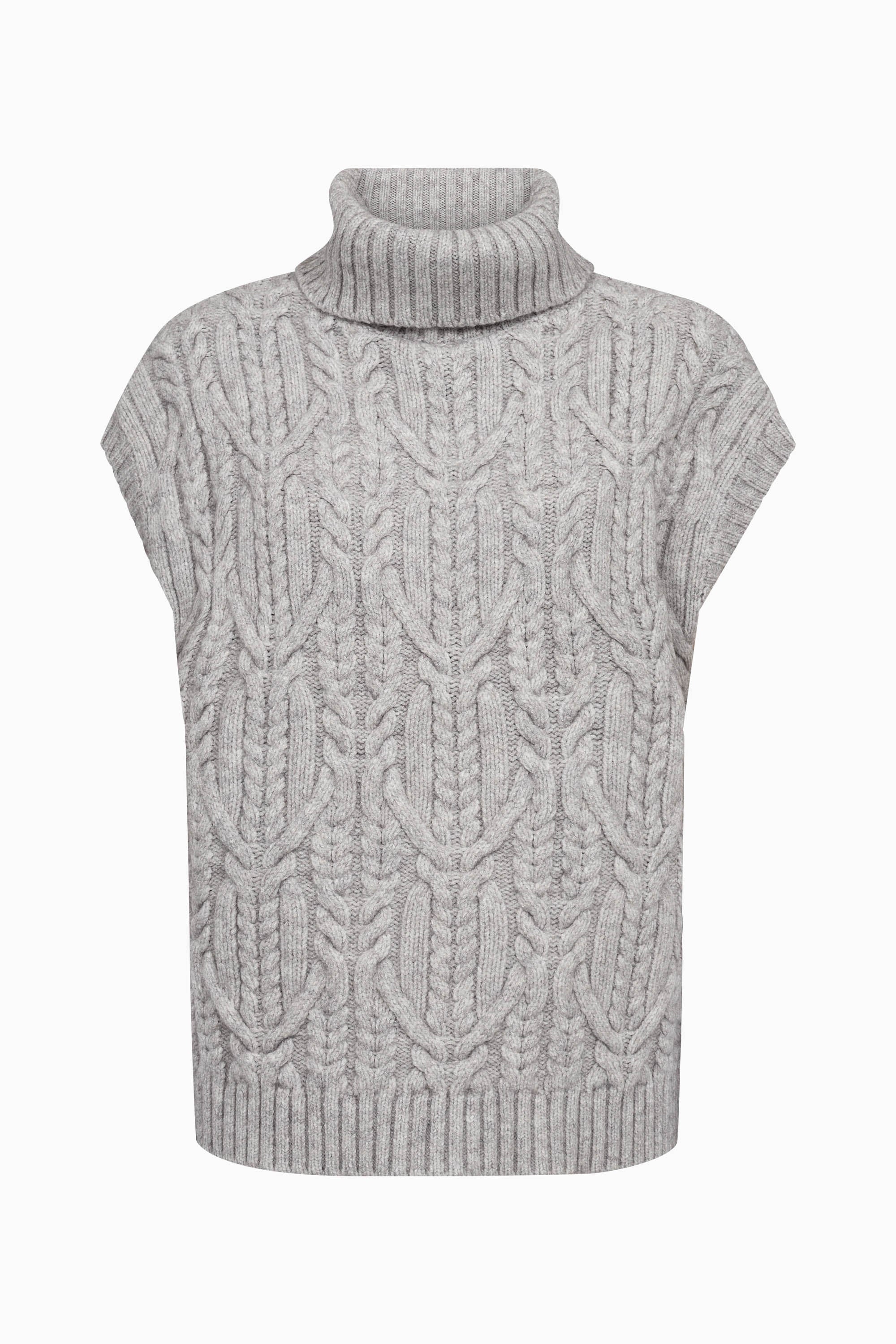 Row Oversize Cable Knit Vest - Grey Melange